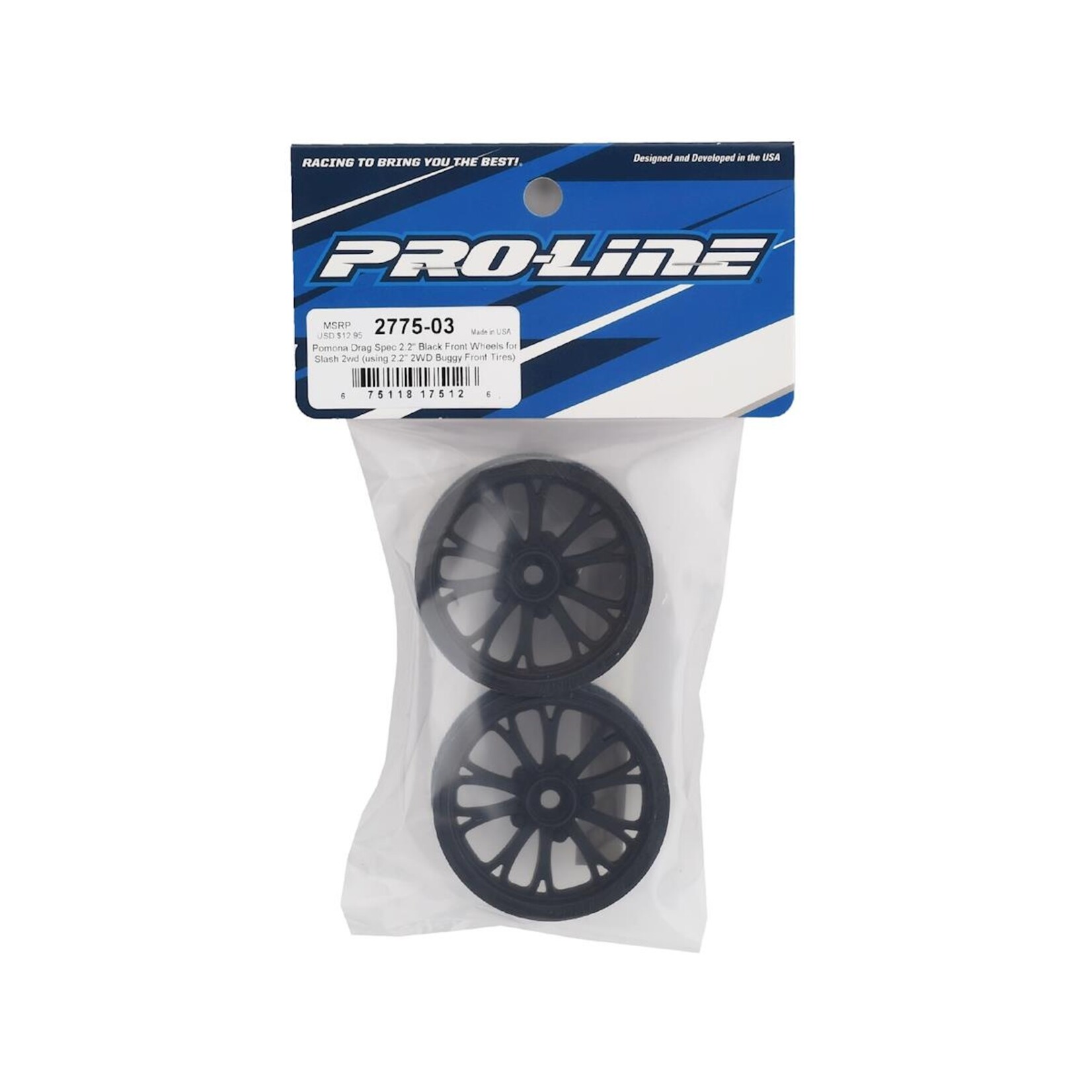 Pro-Line Pro-Line Pomona Drag Spec 2.2" Front Drag Racing Wheels (2) w/12mm Hex (Black) #2775-03