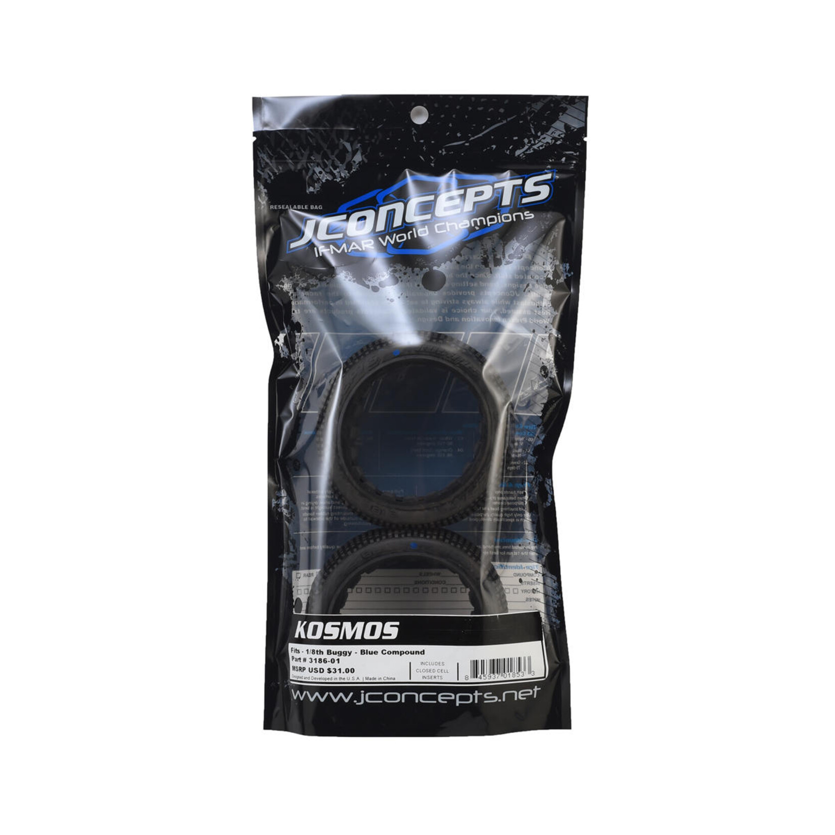 JConcepts #3186-02 JConcepts Kosmos 1/8 Buggy Tire (2) (Blue)