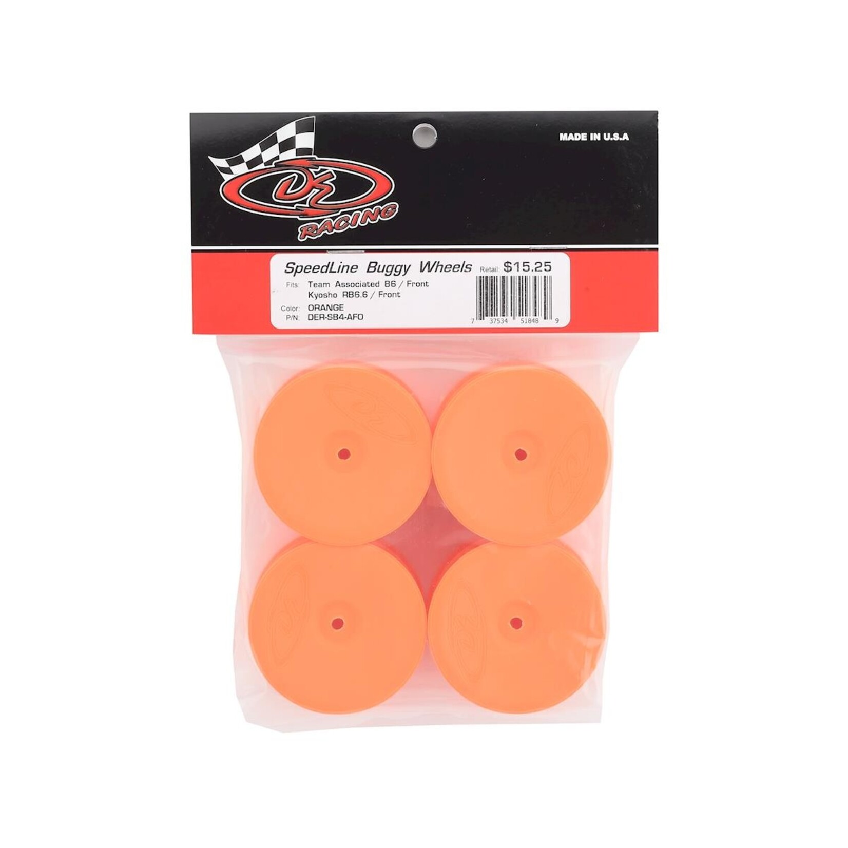 DE Racing #DER-SB4-AFO DE Racing 12mm Hex "Speedline" 2.2" 1/10 Buggy Front Wheels (4) (B6/RB6) (Orange)