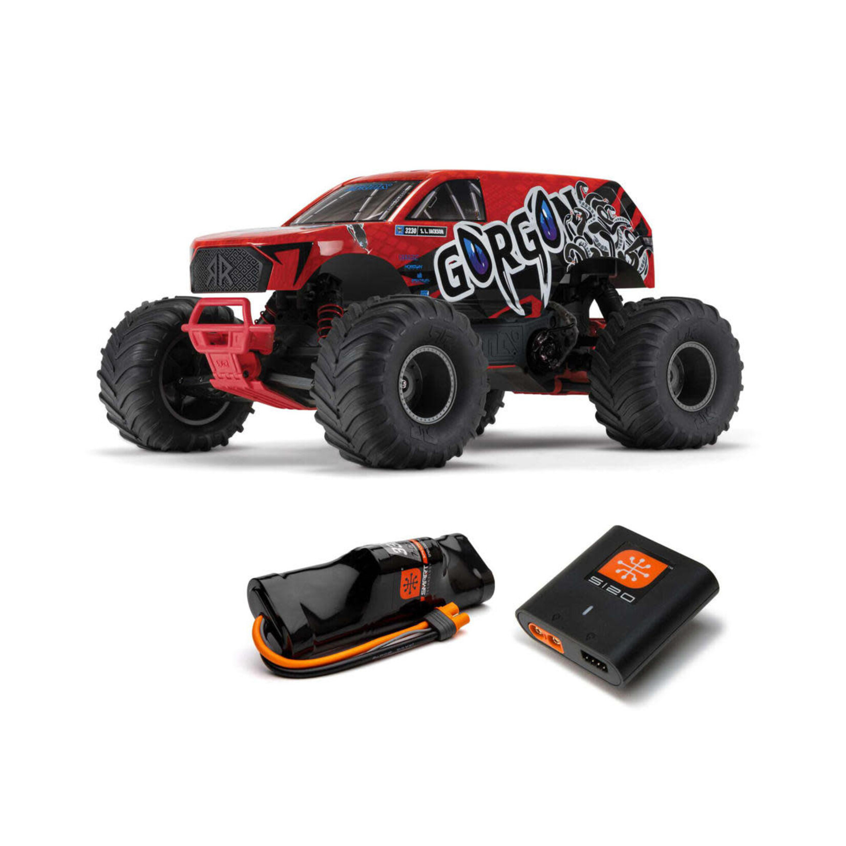 ARRMA #ARA3230ST2 Arrma Gorgon 4X2 MEGA 550 Brushed 1/10 Monster Truck RTR (Red) w/SLT2 2.4GHz Radio, Battery & Charger