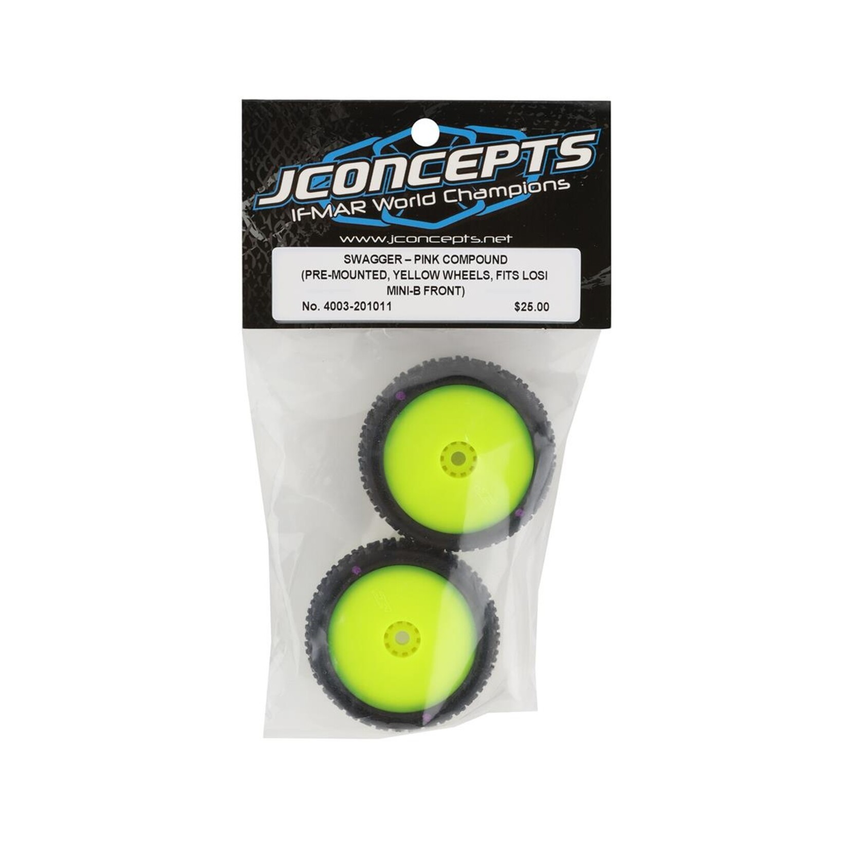 JConcepts #4003-201011 JConcepts Mini-B Swagger Pre-Mounted Front Tires (Yellow) (2) (Pink)
