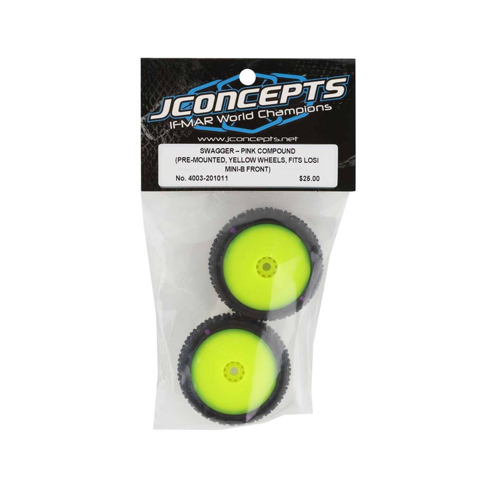 JConcepts JConcepts Mini-B Swagger Pre-Mounted Front Tires (Yellow) (2) (Pink) #4003-201011