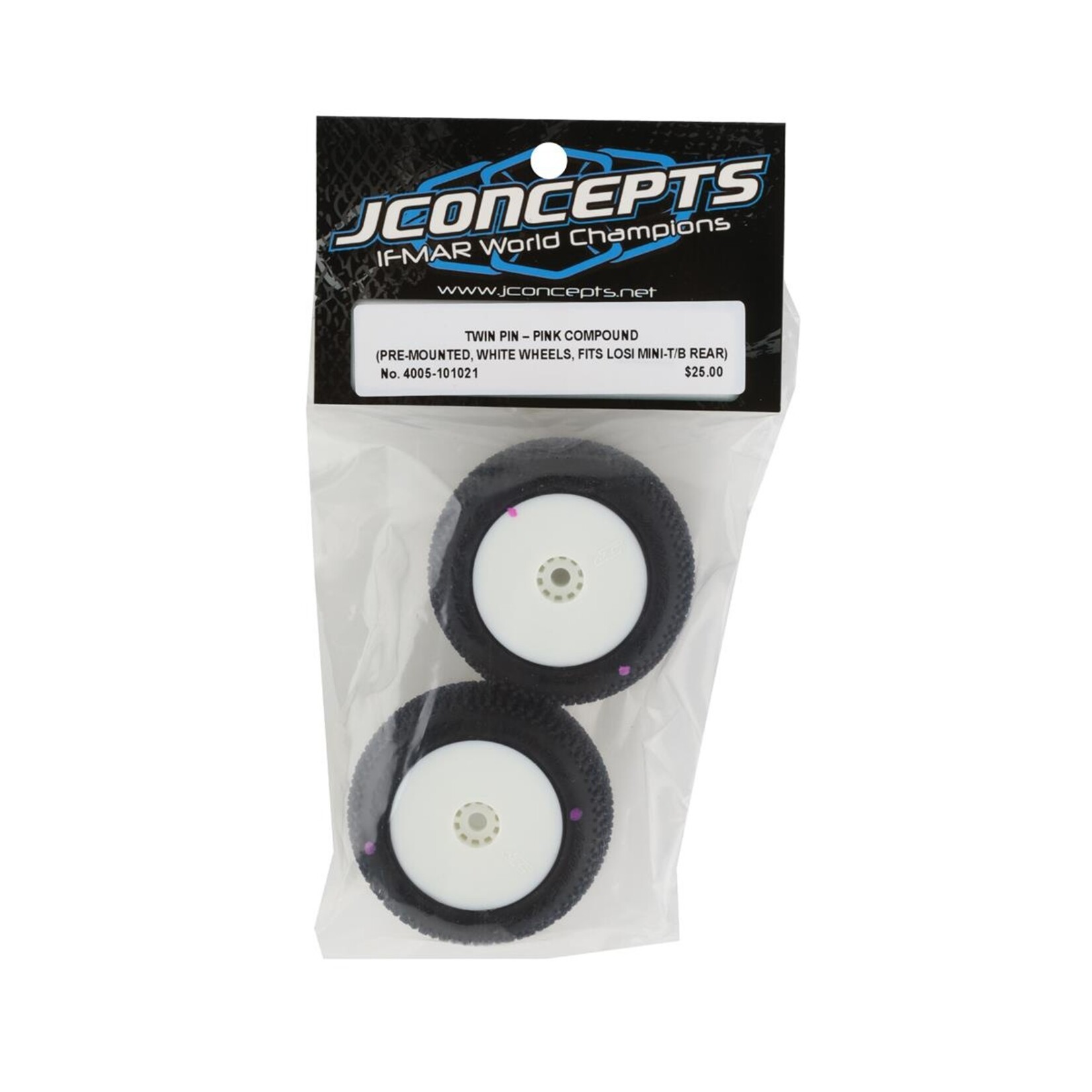 JConcepts JConcepts Mini-B/Mini-T 2.0 Twin Pin Pre-Mounted Rear Tires (White) (2) (Pink) #4005-101021