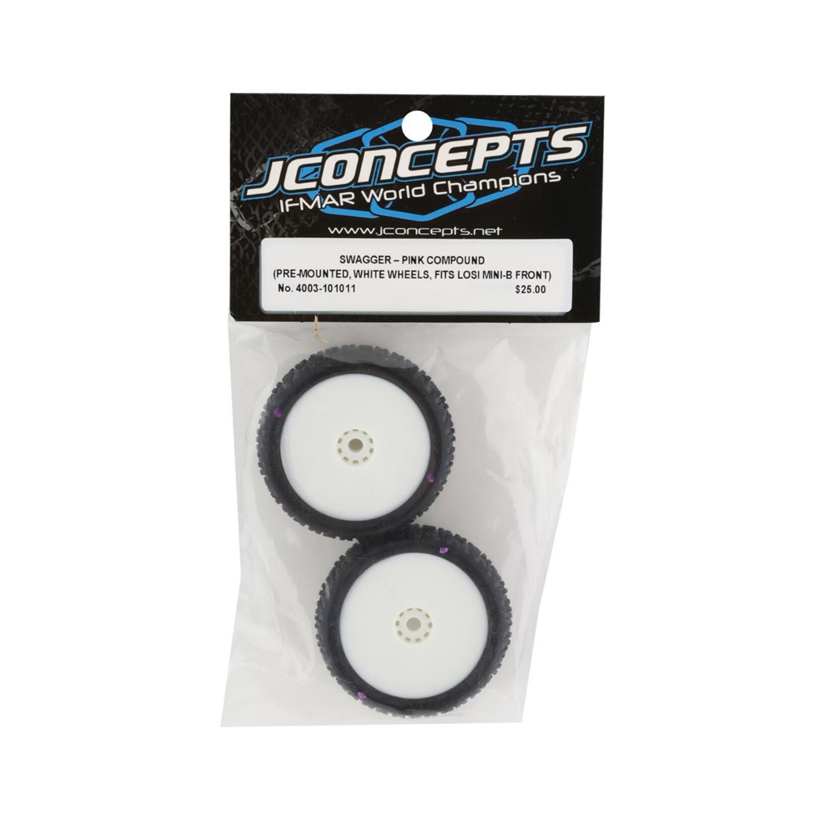 JConcepts #4003-101011 JConcepts Mini-B Swagger Pre-Mounted Front Tires (White) (2) (Pink)