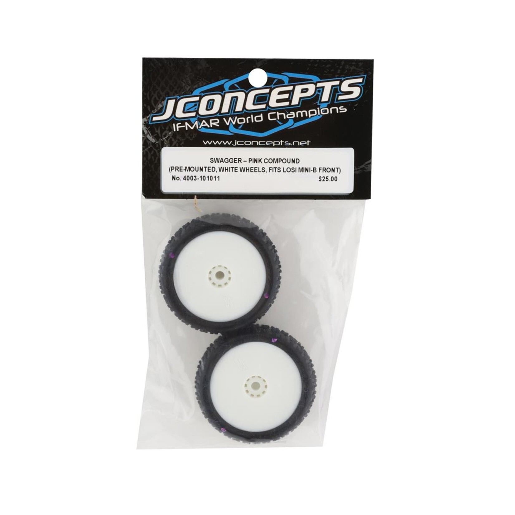 JConcepts JConcepts Mini-B Swagger Pre-Mounted Front Tires (White) (2) (Pink) #4003-101011