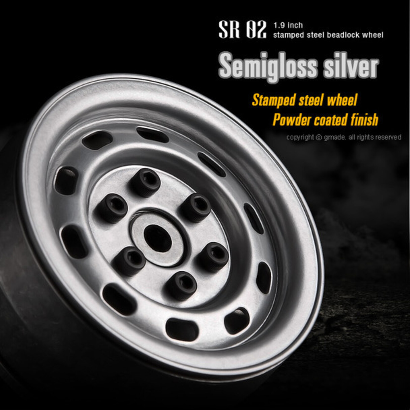 Gmade Gmade 1.9" SR02 Beadlock Wheels (Semigloss Silver) (2) #GM70172
