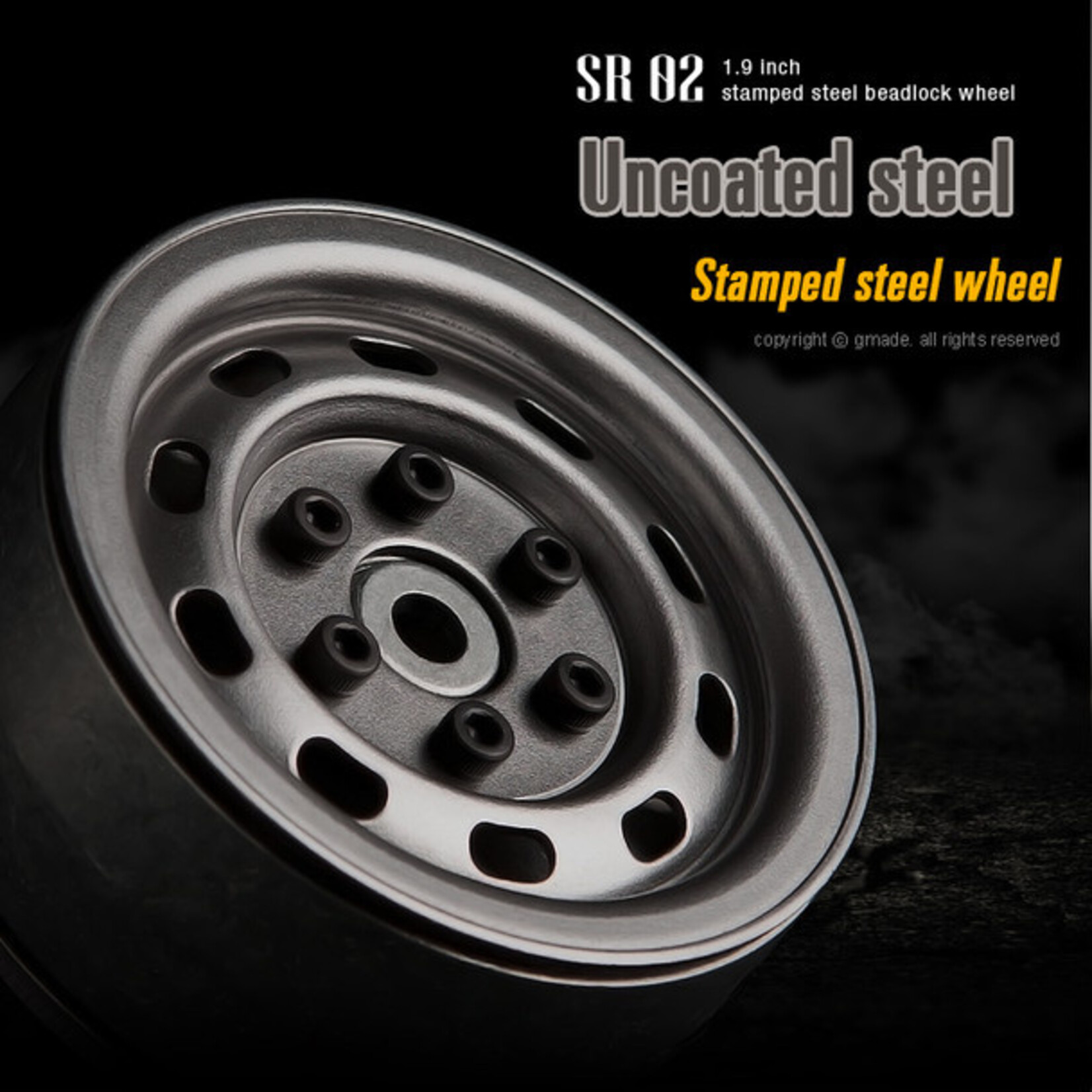 Gmade Gmade 1.9" SR02 Beadlock Wheels (Uncoated Steel) (2) #GM70177