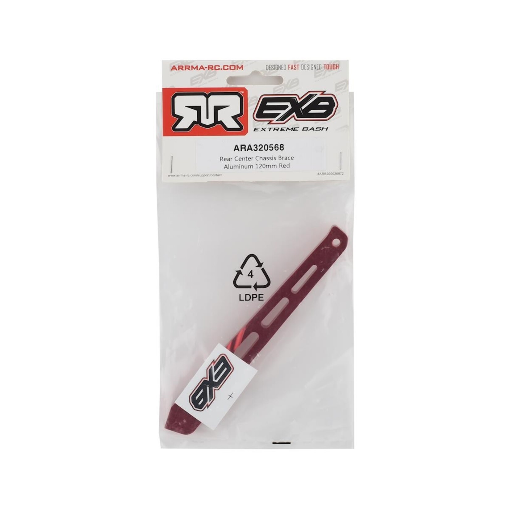 ARRMA #ARA320568 Arrma EBX 120mm Rear Center Aluminum Chassis Brace (Red)