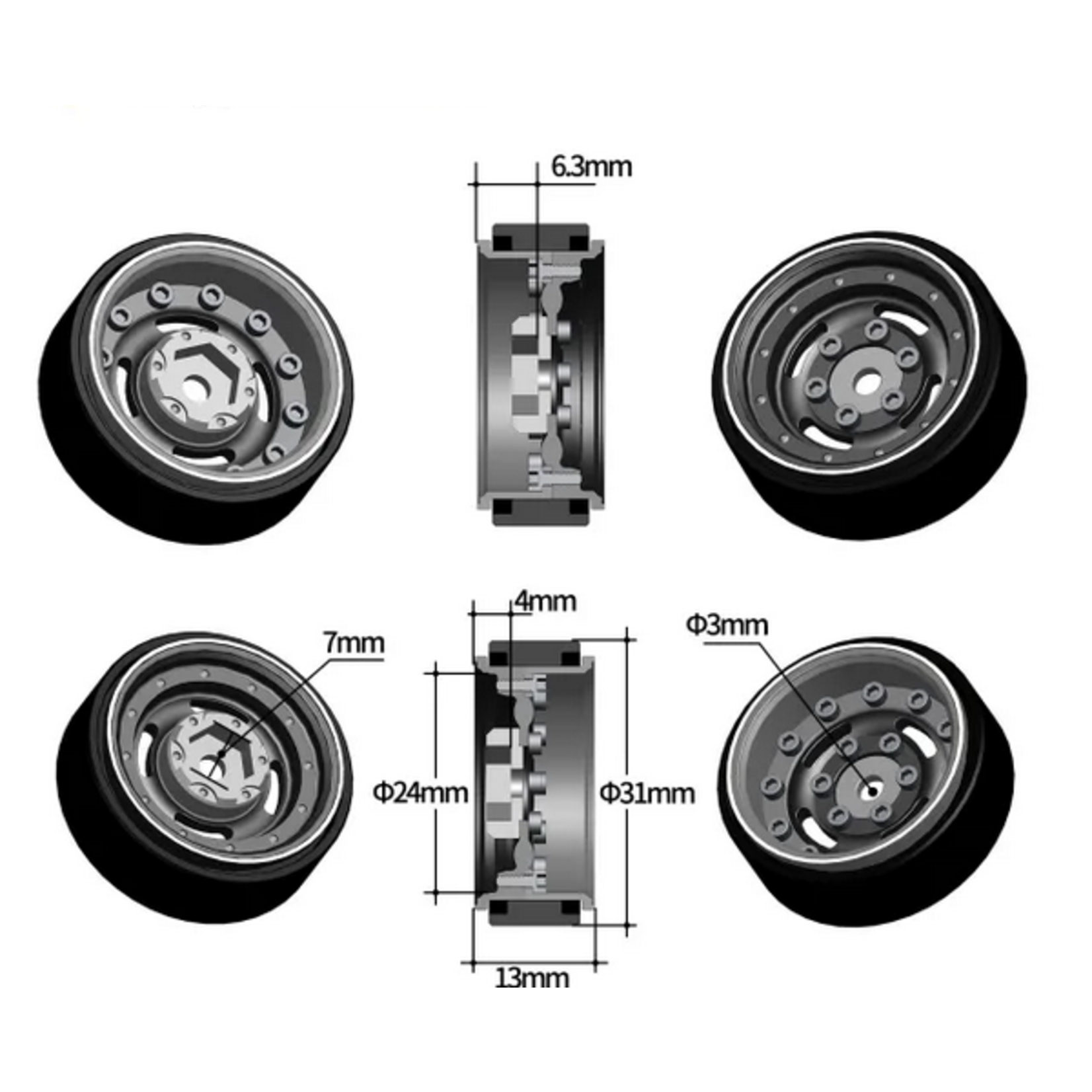 Treal Treal Hobby Type F 1.0" Deep Dish Beadlock Wheels (Red) #X003Z3JITT