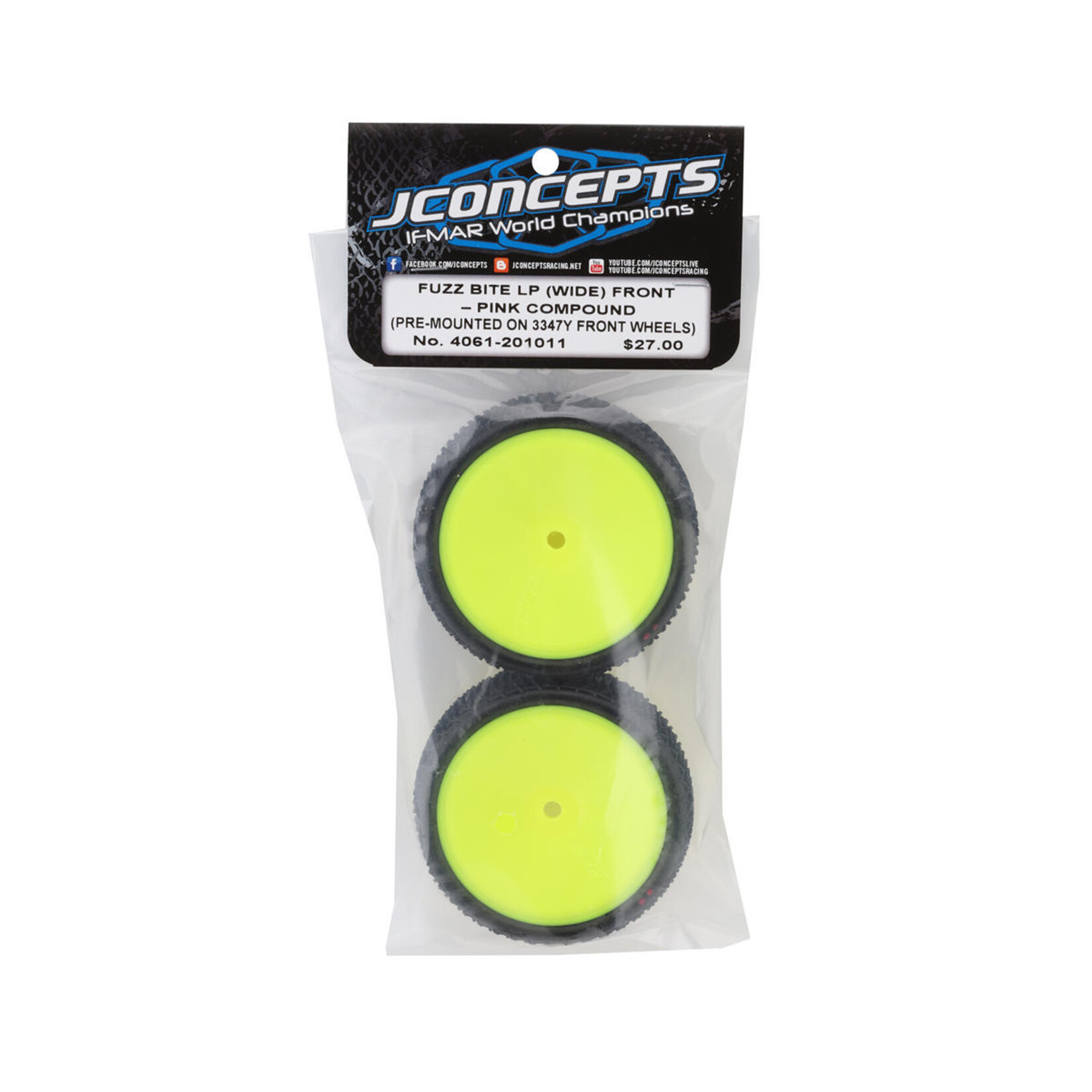 JConcepts JConcepts Fuzz Bite LP 2.2" (Wide) Pre-Mounted 2WD Front Buggy Tire (Yellow) (2) (Pink) w/12mm Hex #4061-201011