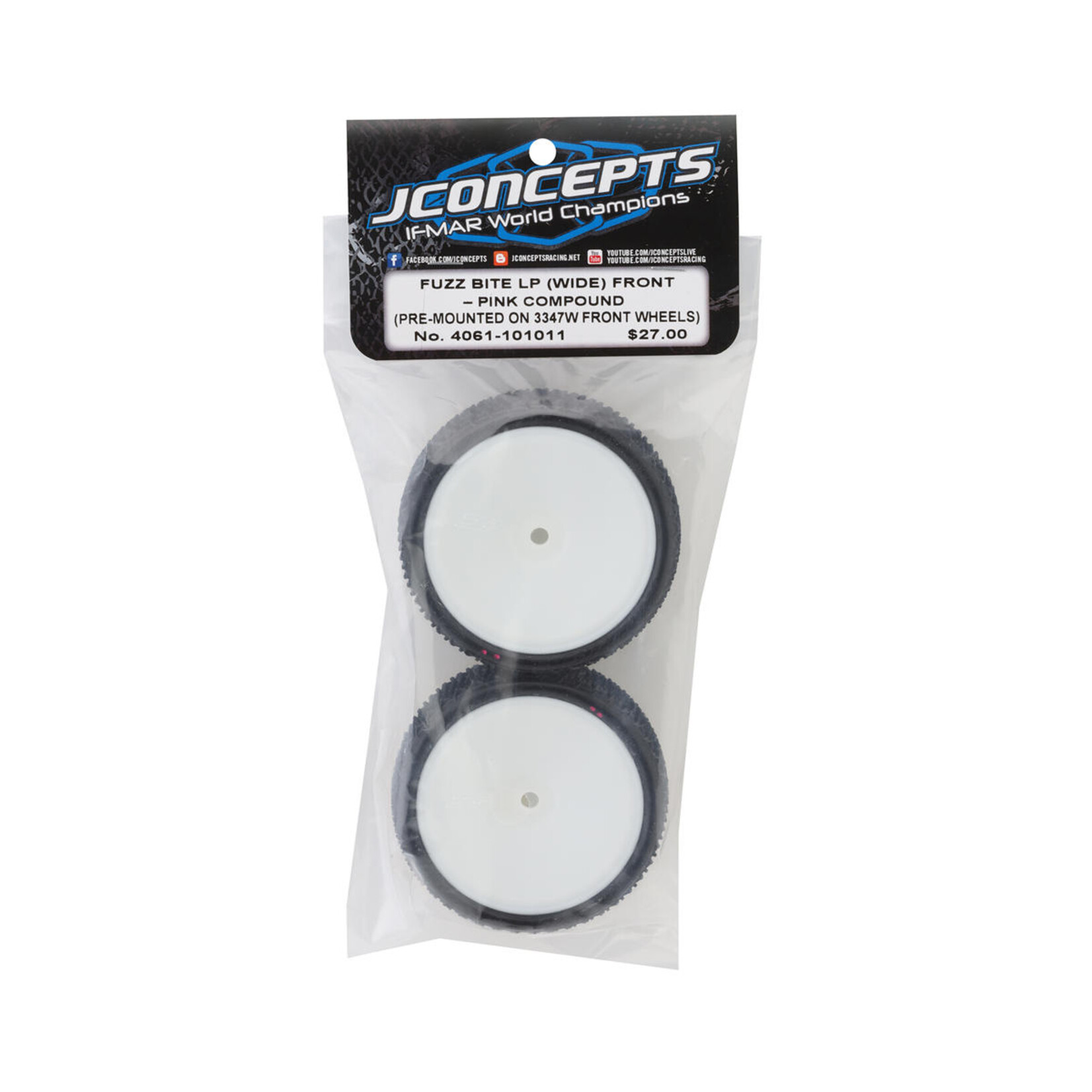 JConcepts #4061-101011 JConcepts Fuzz Bite LP 2.2" (Wide) Pre-Mounted 2WD Front Buggy Tire (White) (2) (Pink) w/12mm Hex