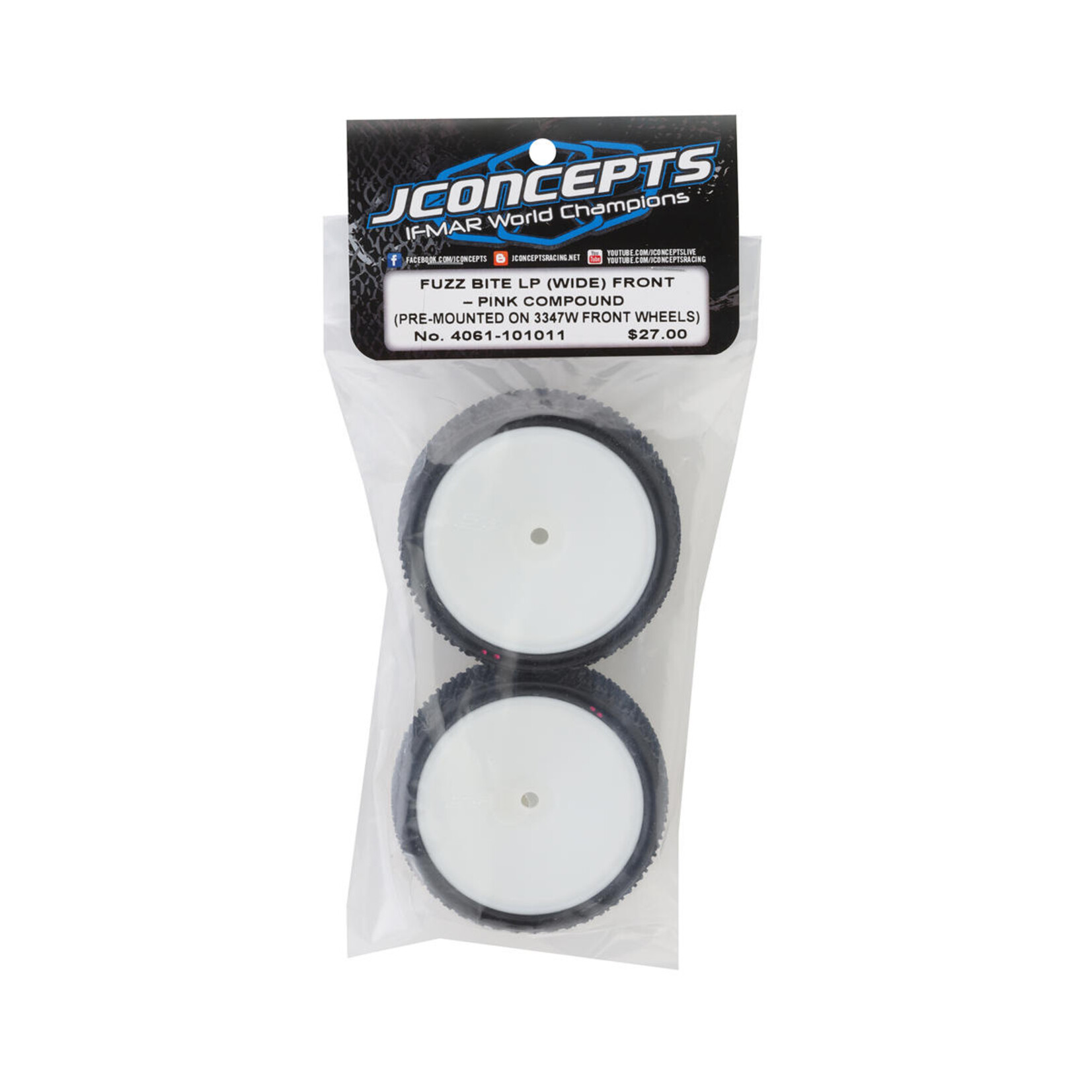 JConcepts JConcepts Fuzz Bite LP 2.2" (Wide) Pre-Mounted 2WD Front Buggy Tire (White) (2) (Pink) w/12mm Hex #4061-101011