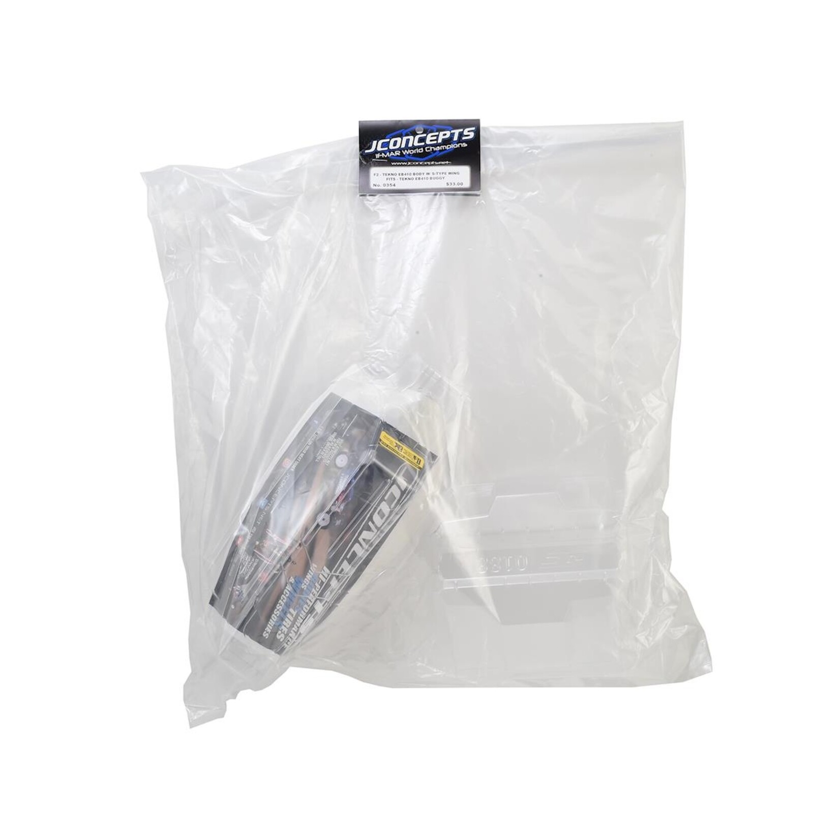 JConcepts #0354 JConcepts Tekno EB410 "F2" 4WD Buggy Body w/6.5" Aero Wing (Clear)