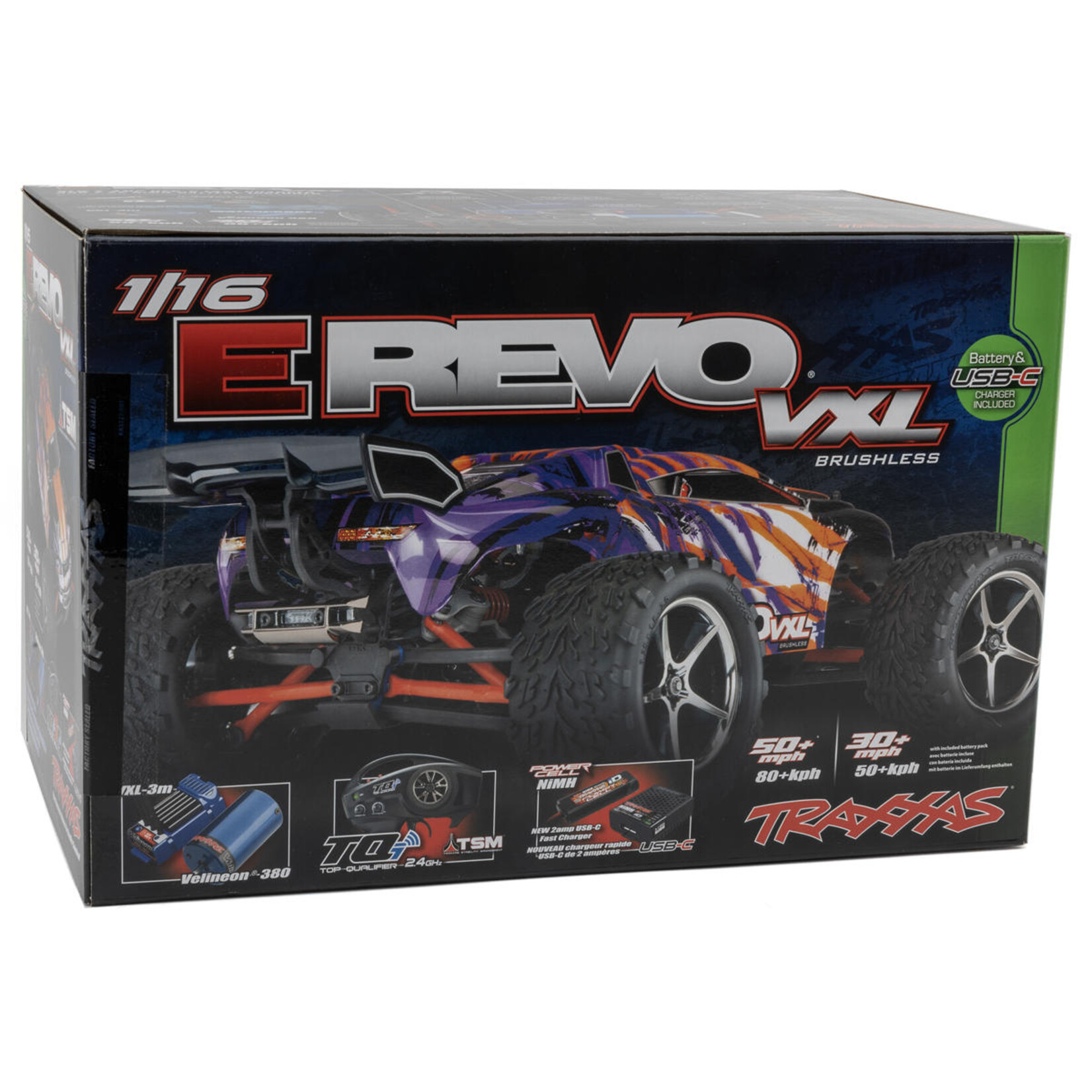 Traxxas #71076-8-PRPL  Traxxas E-Revo VXL Brushless 1/16 4WD RTR Monster Truck (Purple) w/VXL-3m ESC, TQi 2.4GHz Radio, Battery & USB-C Charger