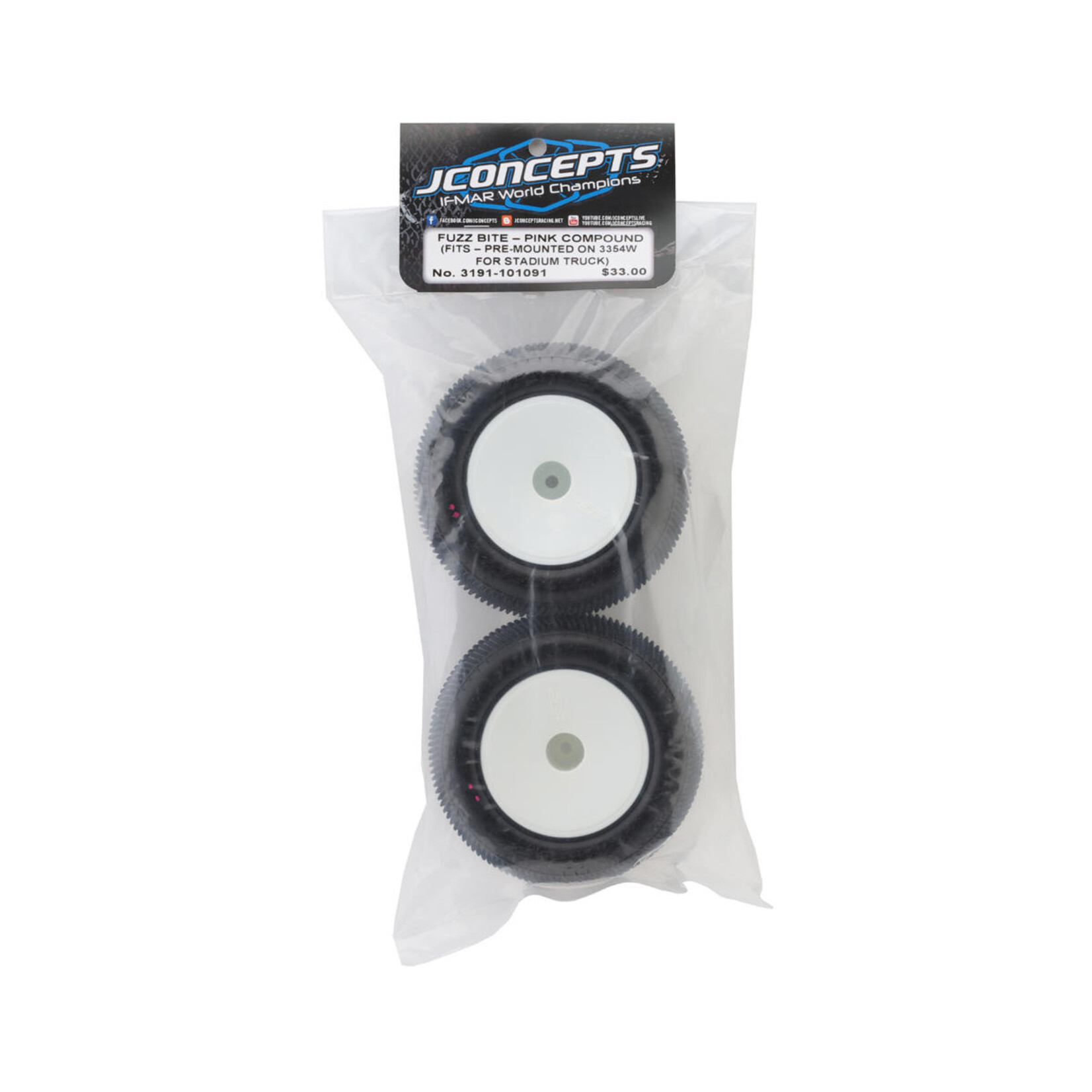 JConcepts #3191-101091 JConcepts 1/10 Fuzz Bite 2.2 Pre-Mounted Stadium Truck Tires (White) (2) (Pink) w/12mm Hex