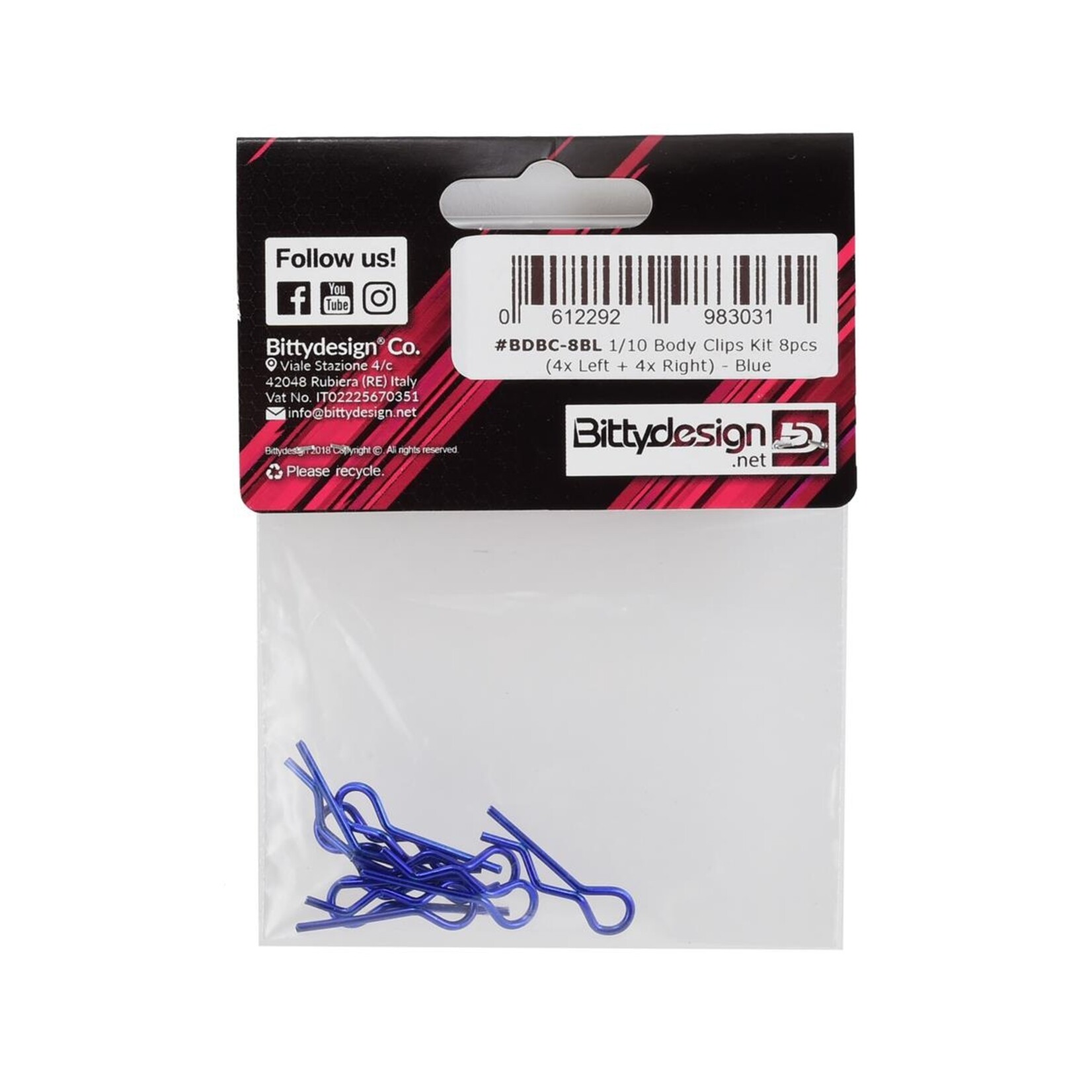 Bittydesign #BDYC-8BL Bittydesign 1/10 Body Clips (Blue)