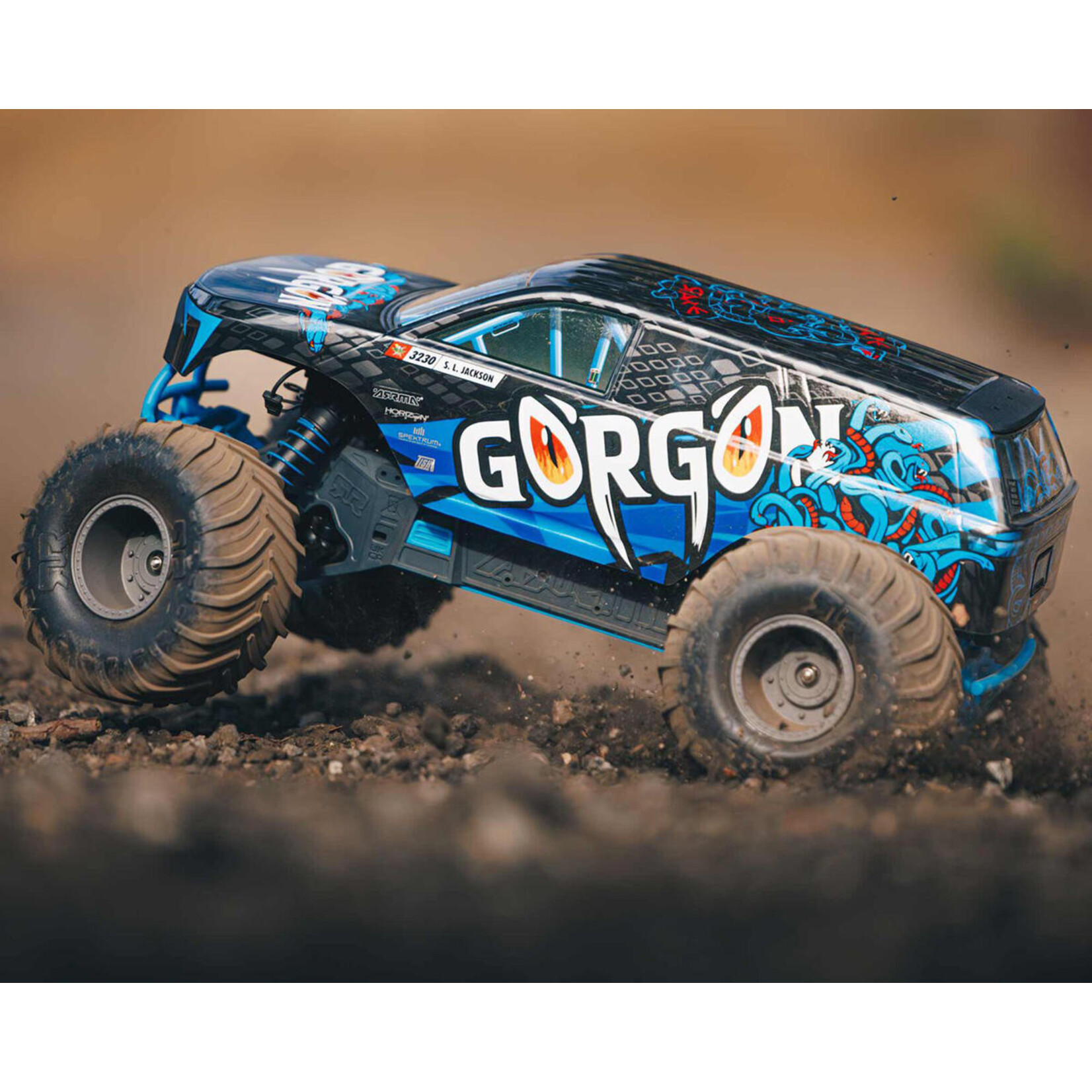ARRMA #ARA3230T1  Arrma Gorgon 4X2 MEGA 550 Brushed 1/10 Monster Truck RTR (Blue) w/SLT2 2.4GHz Radio