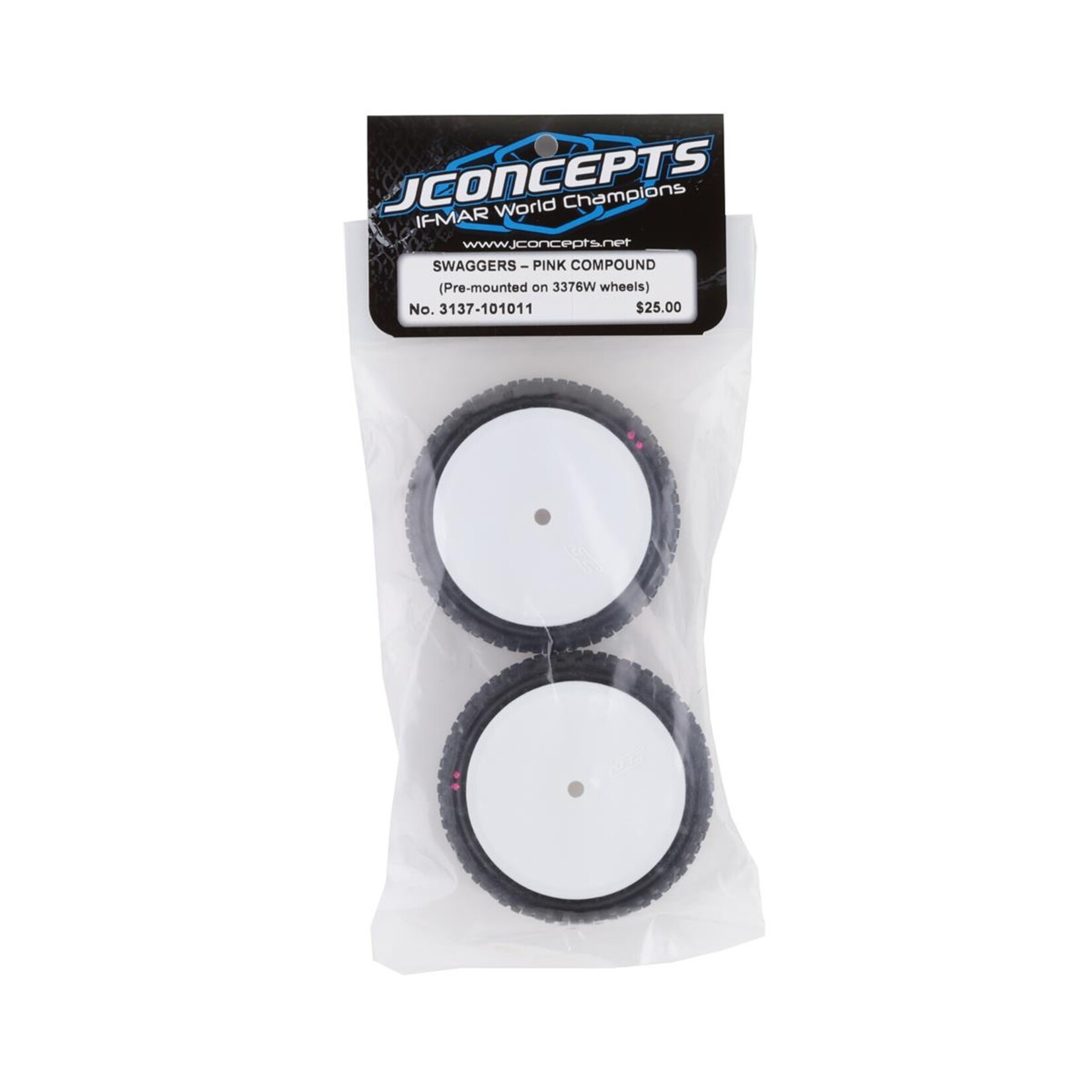 JConcepts #3137-101011 JConcepts Swaggers 2.2" Pre-Mounted 2WD Front Buggy Carpet Tires (White) (2) (Pink) w/12mm Hex