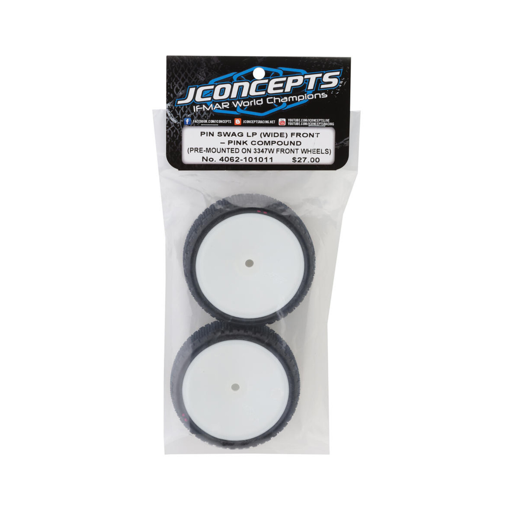 JConcepts #4062-101011 JConcepts Pin Swag LP Wide 2.2" Pre-Mounted 2WD Front Buggy Carpet Tires (White) (Pink) (2) w/12mm Hex