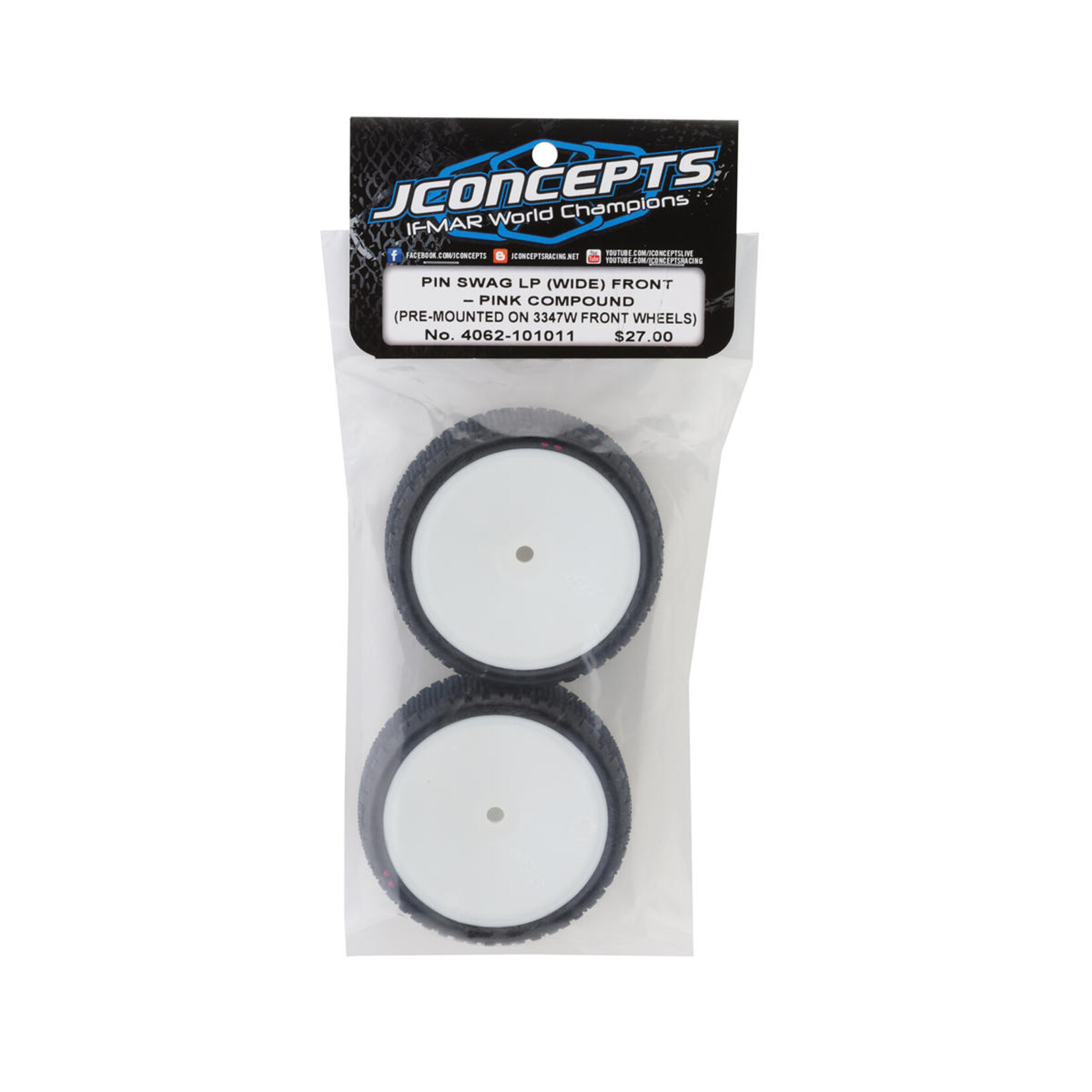 JConcepts JConcepts Pin Swag LP Wide 2.2" Pre-Mounted 2WD Front Buggy Carpet Tires (White) (Pink) (2) w/12mm Hex #4062-101011