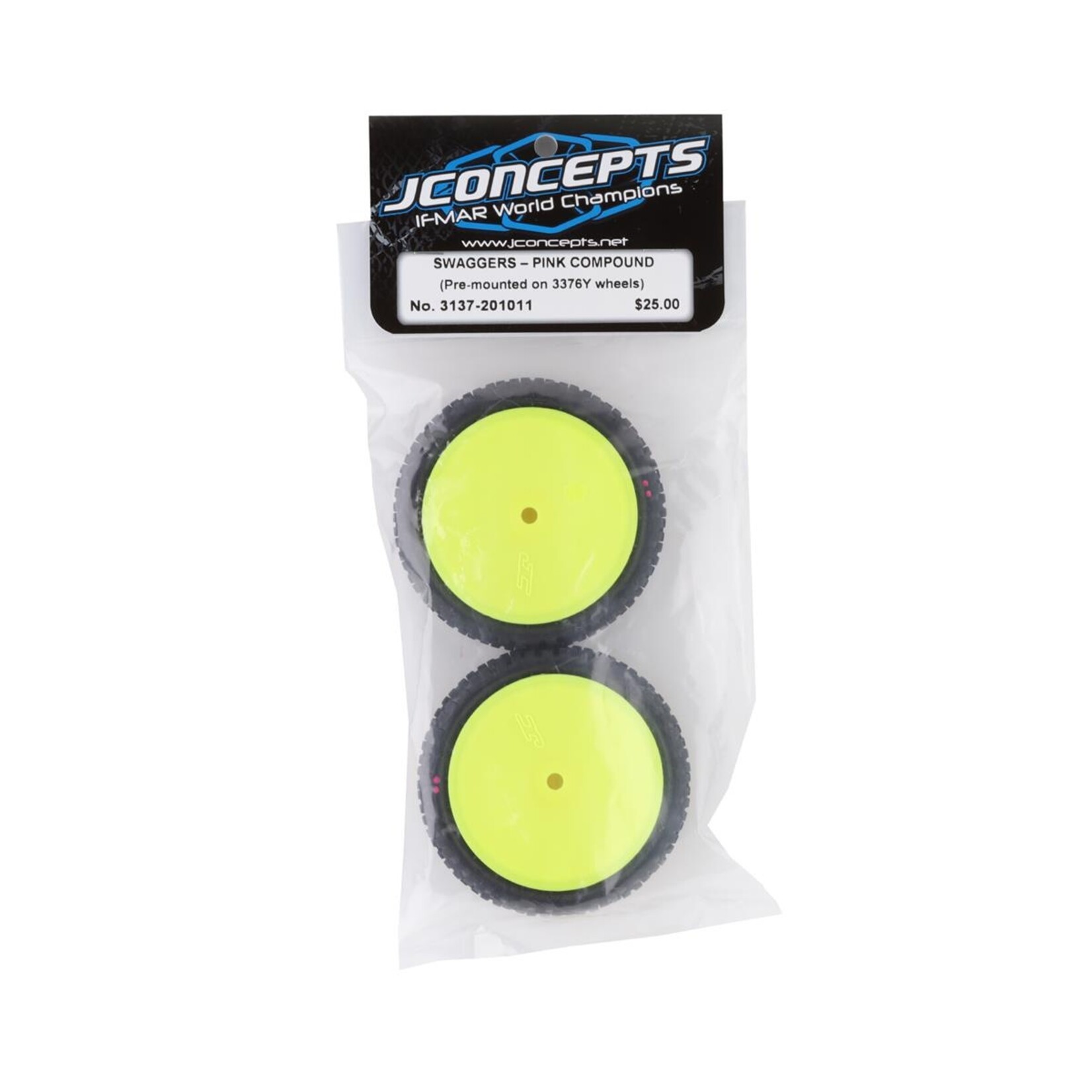 JConcepts #3137-201011 JConcepts Swaggers 2.2" Pre-Mounted 2WD Front Buggy Carpet Tires (Yellow) (2) (Pink) w/12mm Hex