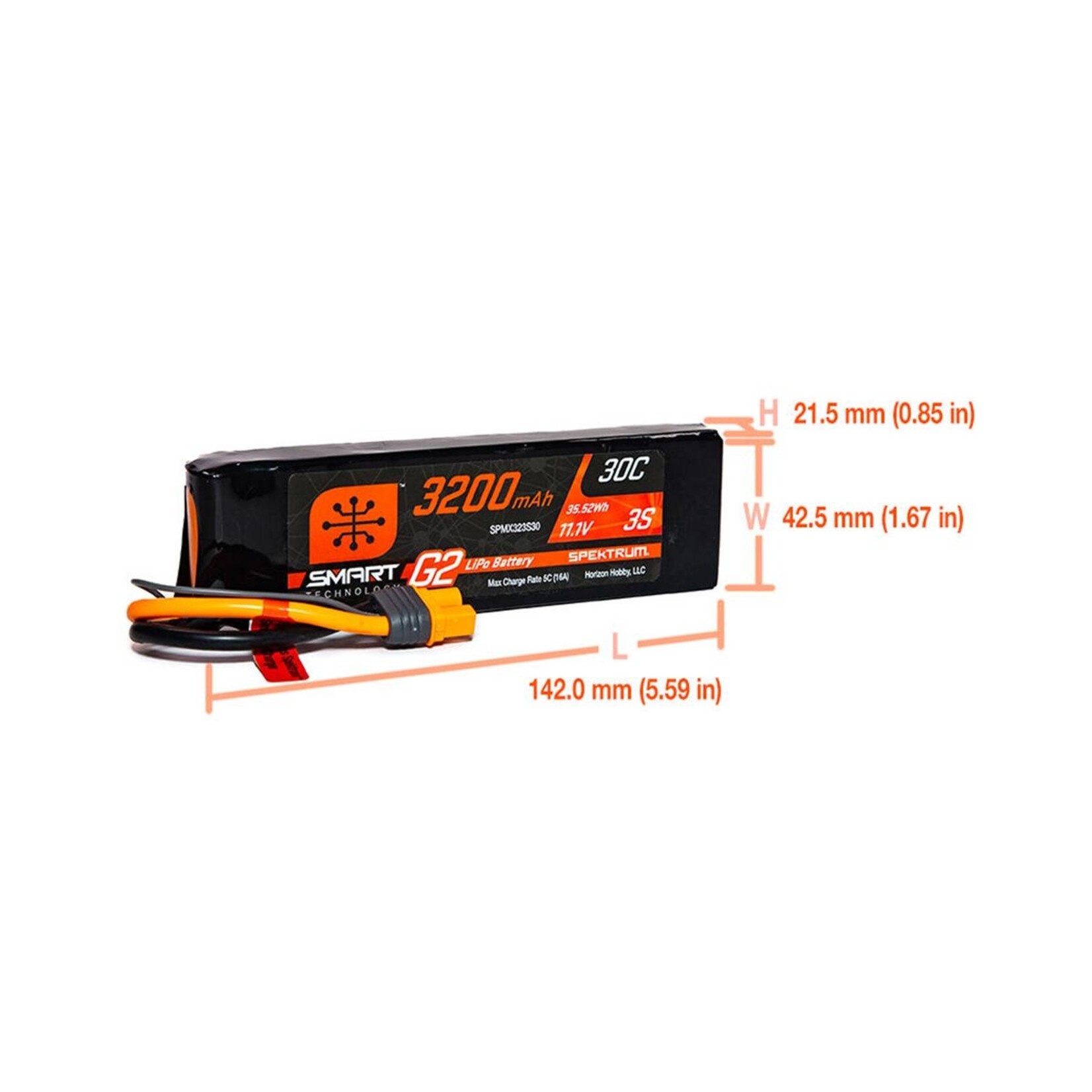 Spektrum #SPMX323S30 Spektrum RC 3S Smart G2 LiPo 30C Battery Pack (11.1V/3200mAh) w/IC3 Connector