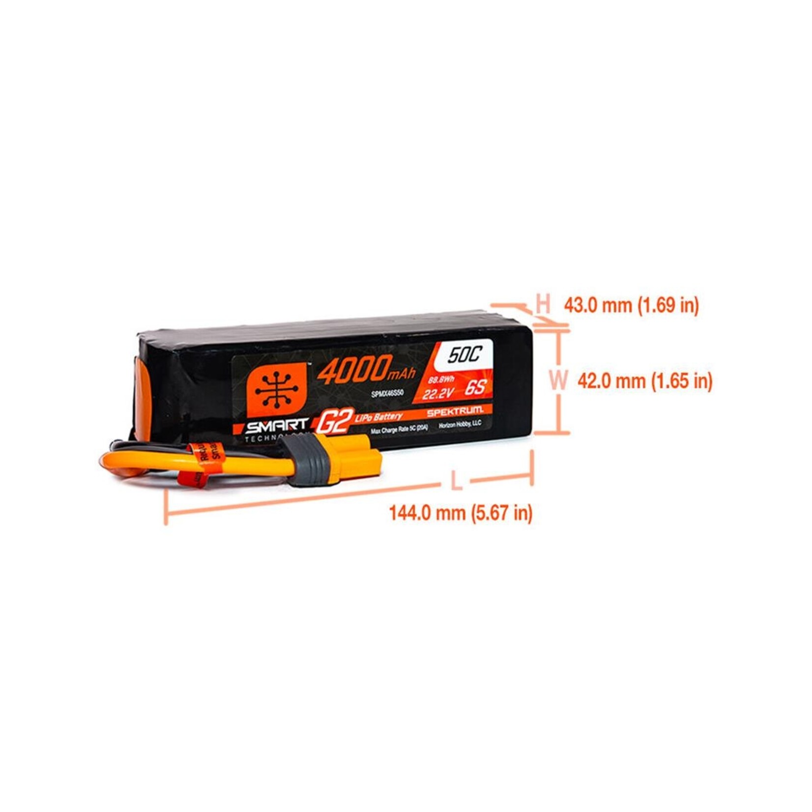 Spektrum #SPMX46S50 Spektrum RC 6S Smart G2 LiPo 50C Battery Pack (22.2V/4000mAh) w/IC5 Connector