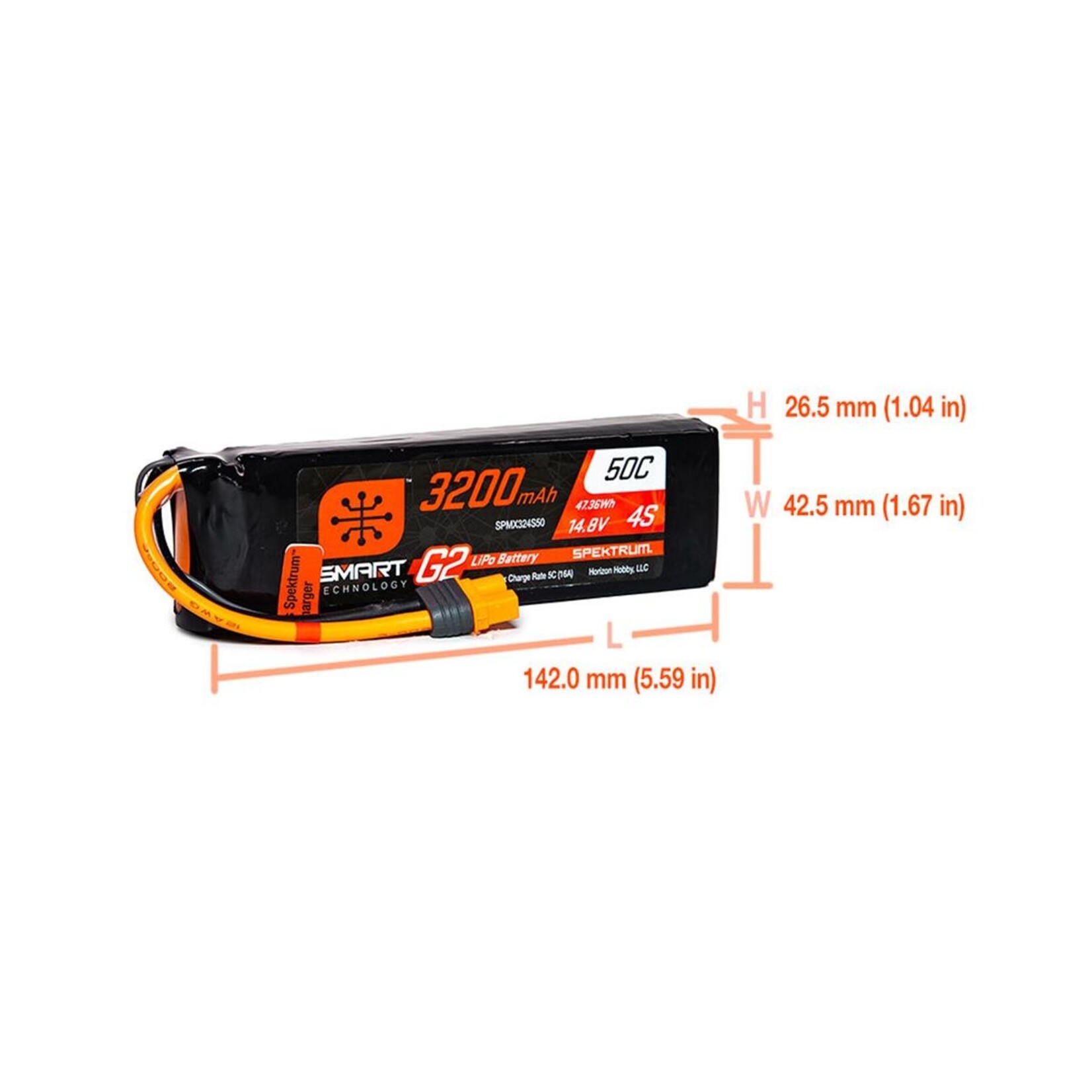 Spektrum #SPMX324S50 Spektrum RC 4S Smart G2 LiPo 50C Battery Pack (14.8V/3200mAh) w/IC3 Connector