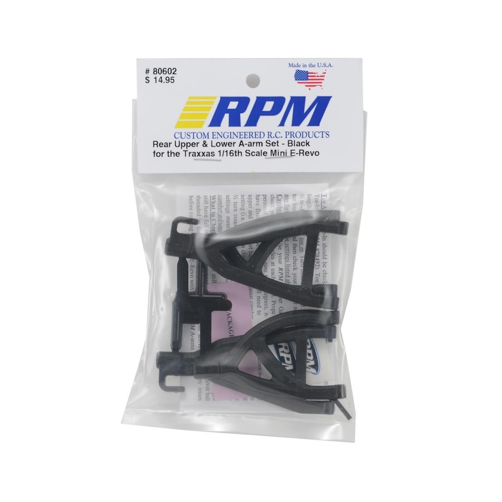 RPM RPM Rear Upper & Lower A-Arms (1/16 E-Revo) (Black) #80602