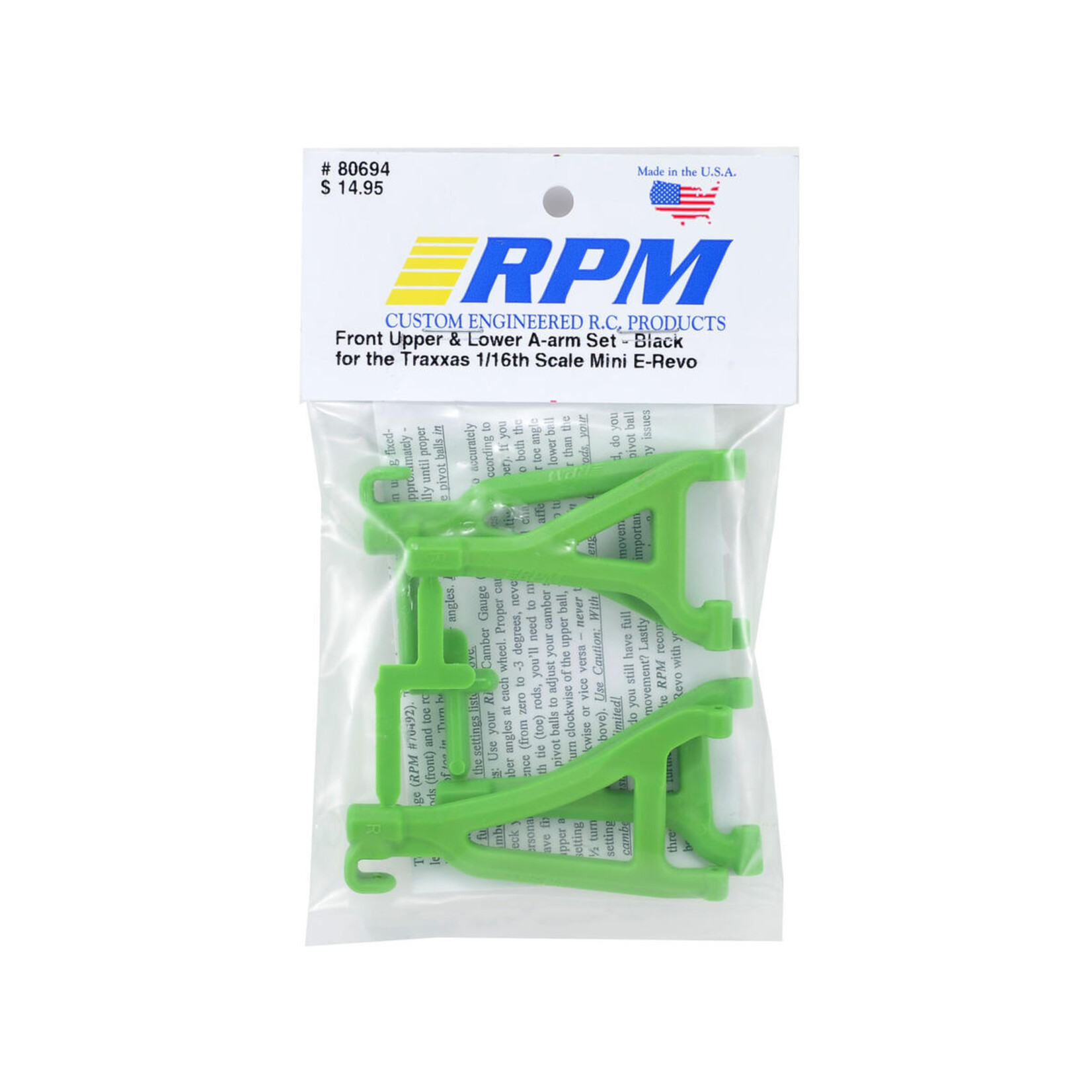 RPM RPM Front Upper & Lower A-Arm Set (Green) (1/16 E-Revo) #80694