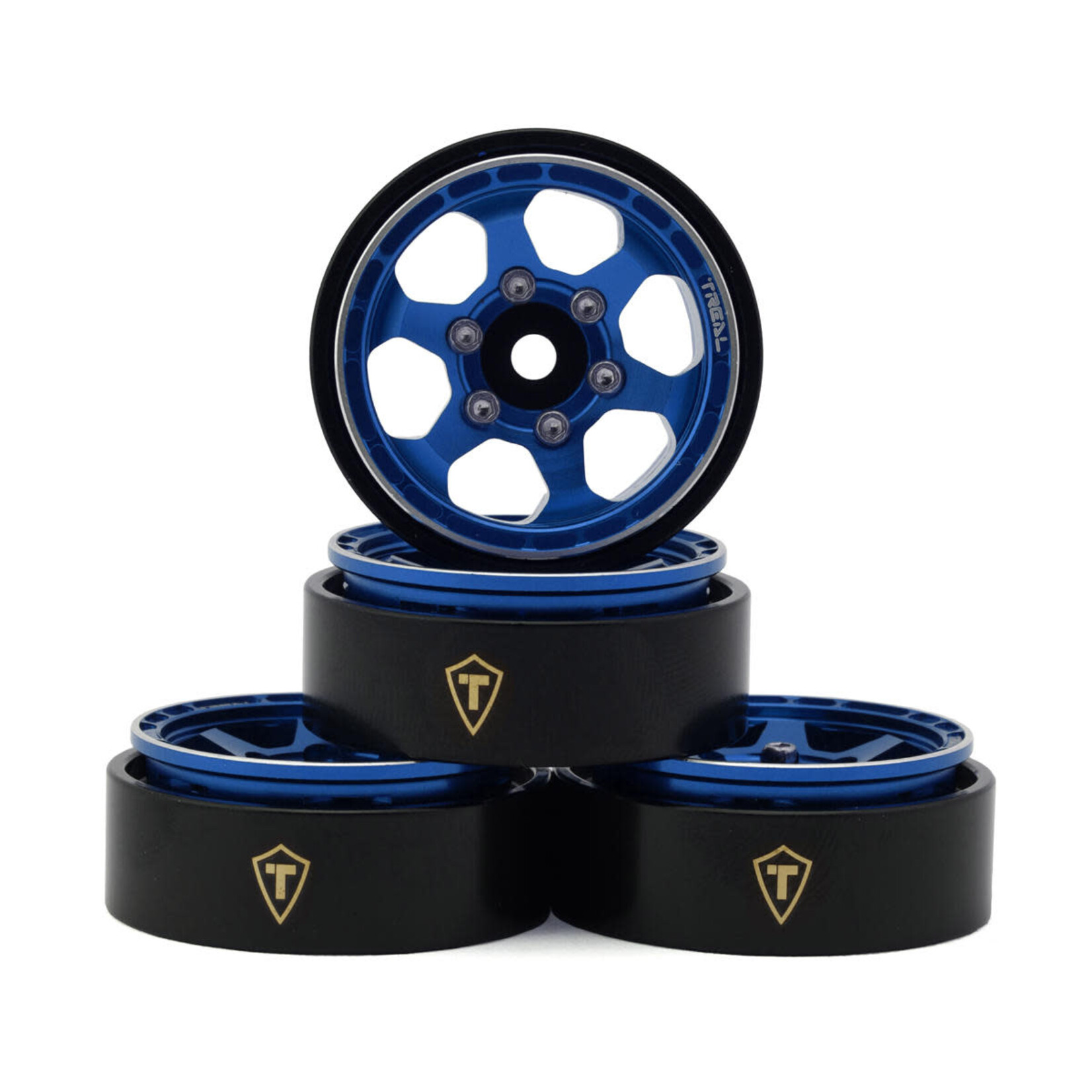 Treal #X00396G6AL Treal Hobby Type D 1.0" Concave 6-Spoke Beadlock Wheels (Blue) (4) (21.2g)