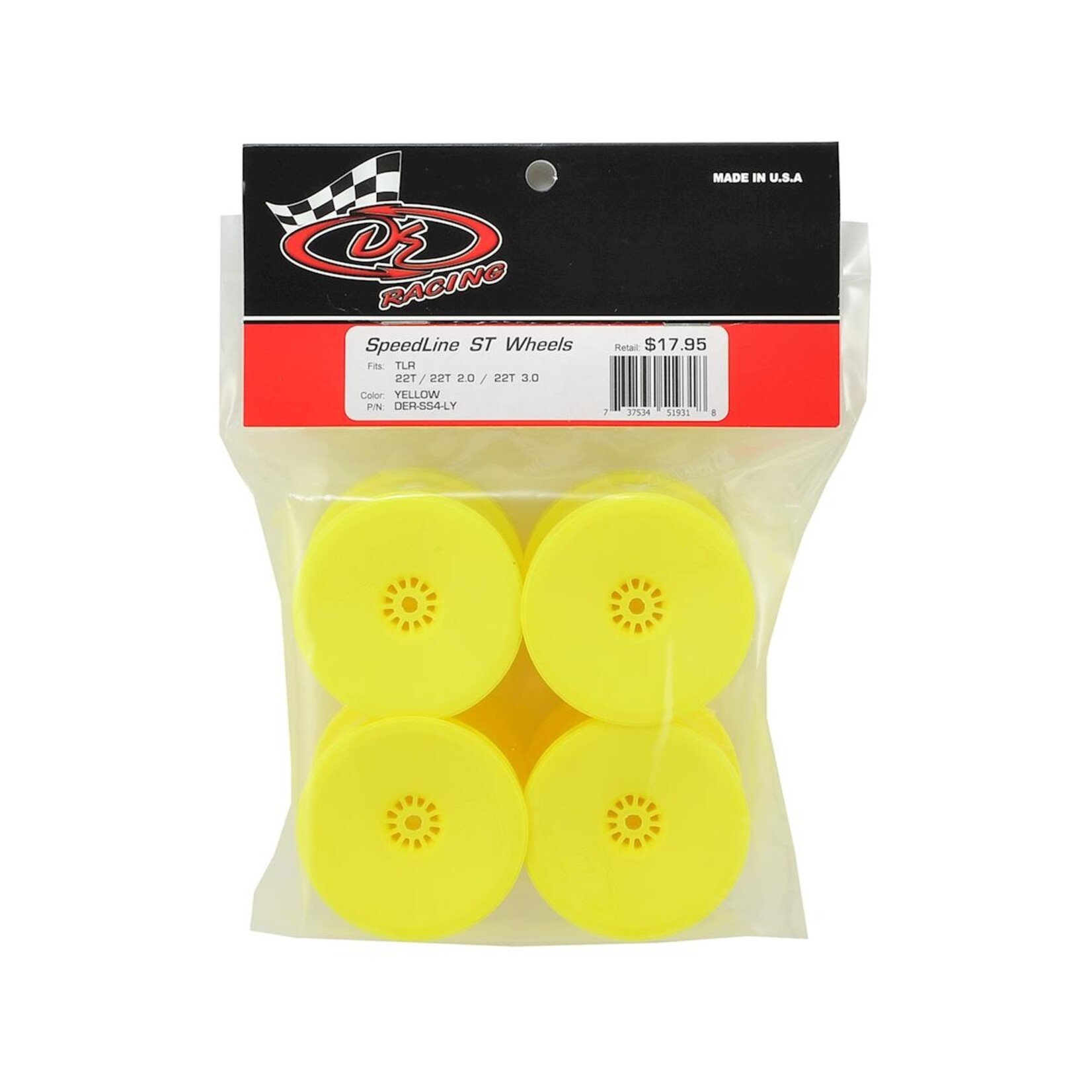 DE Racing DE Racing 12mm Hex "Speedline" 2.2" 1/10 Stadium Truck Wheel (4) (22T) (Yellow) #DER-SS4-LY