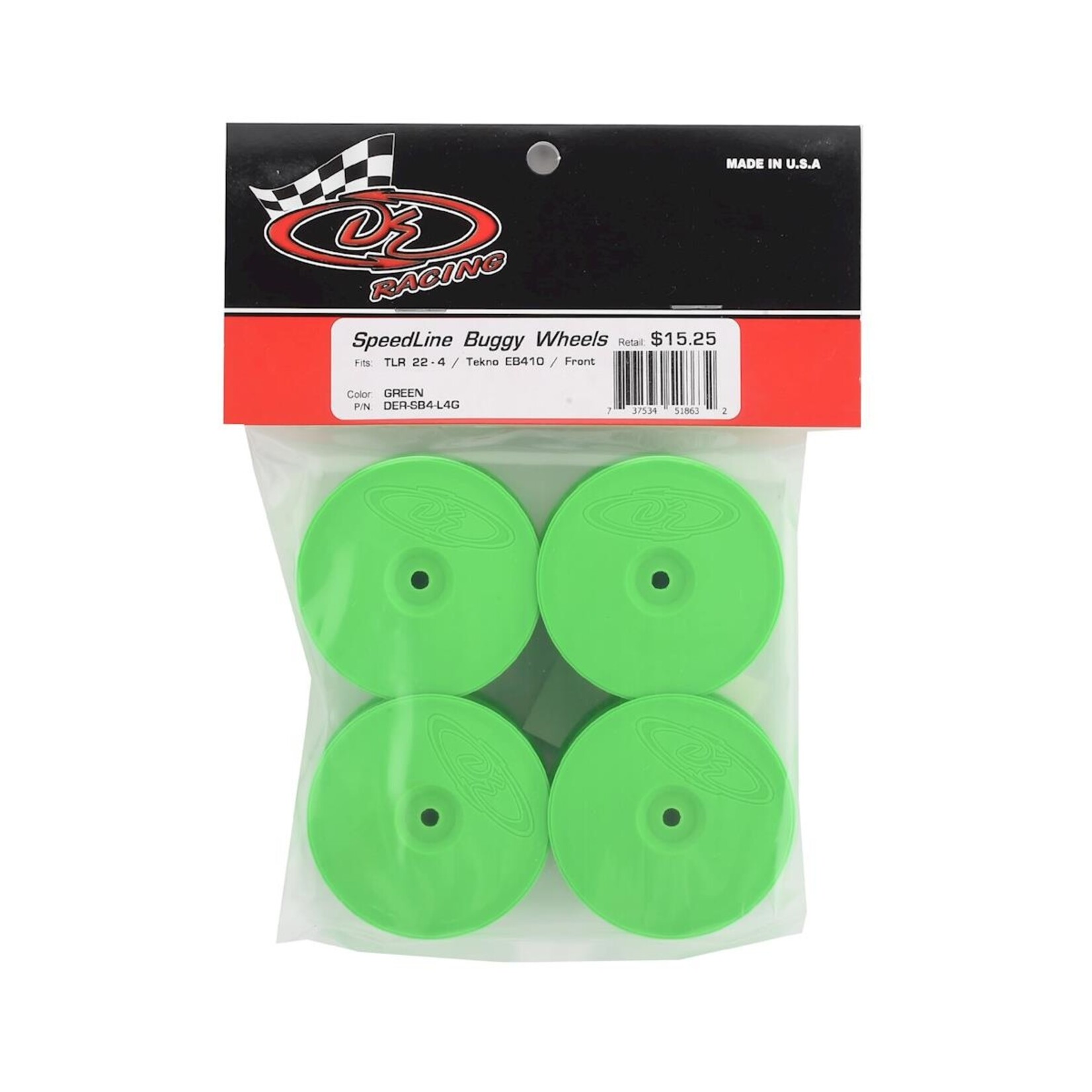 DE Racing #DER-SB4-L4G DE Racing Speedline 2.2" 4WD Buggy Front Wheel (4) (Green) (22-4/EB410) w/12mm Hex