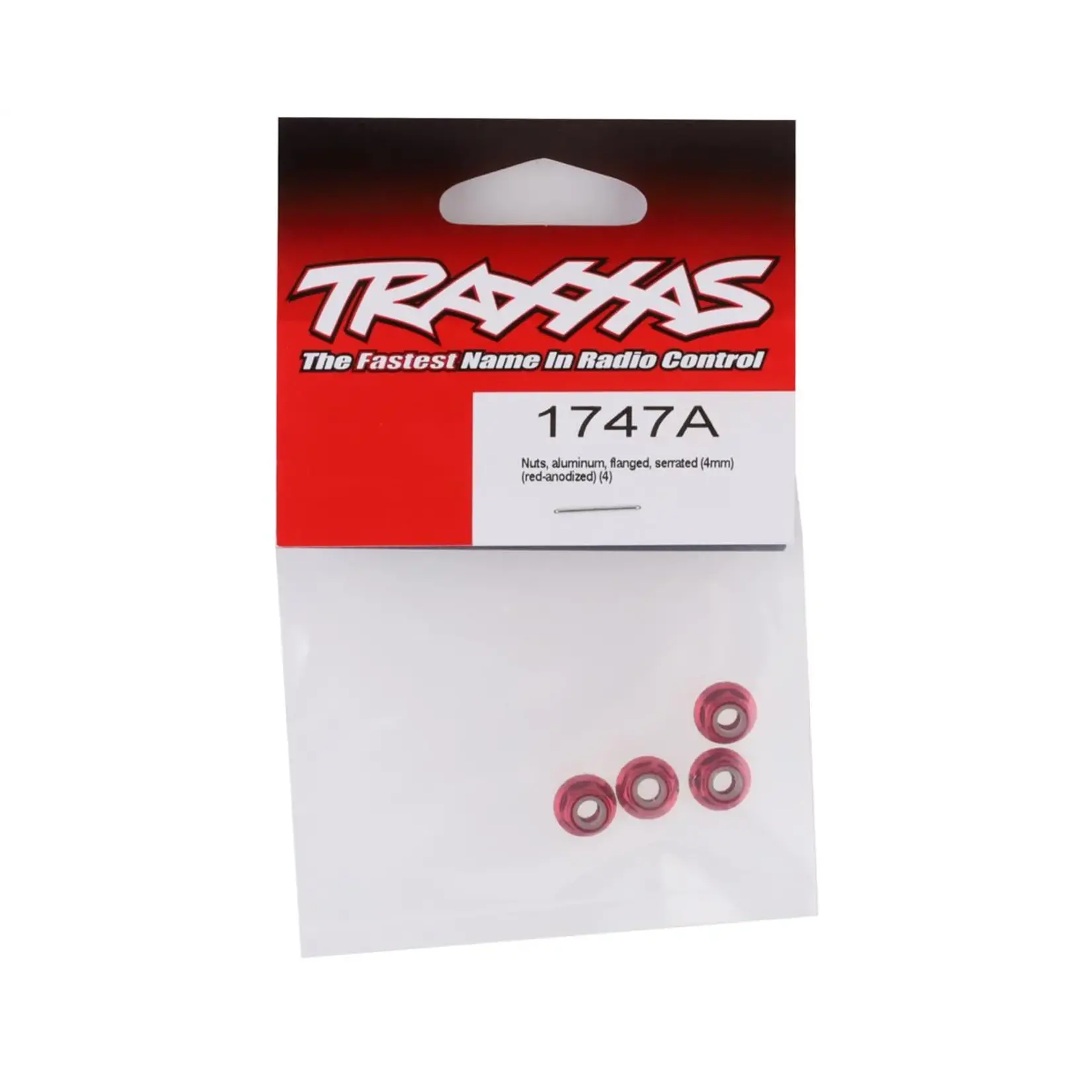 Traxxas #1747A Traxxas 4mm Aluminum Flanged Serrated Nuts (Red) (4)