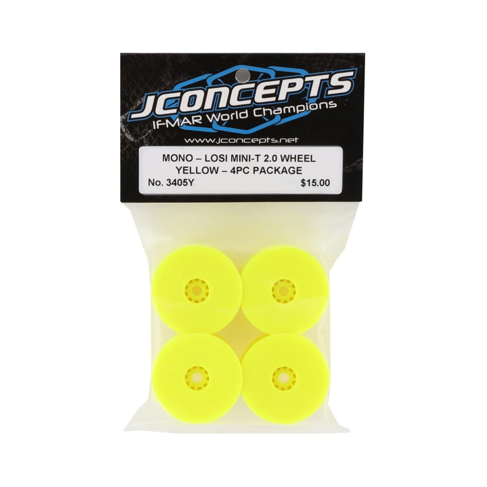 JConcepts #3405Y JConcepts Losi Mini-T 2.0 Mono Wheel Set (Yellow) (4)