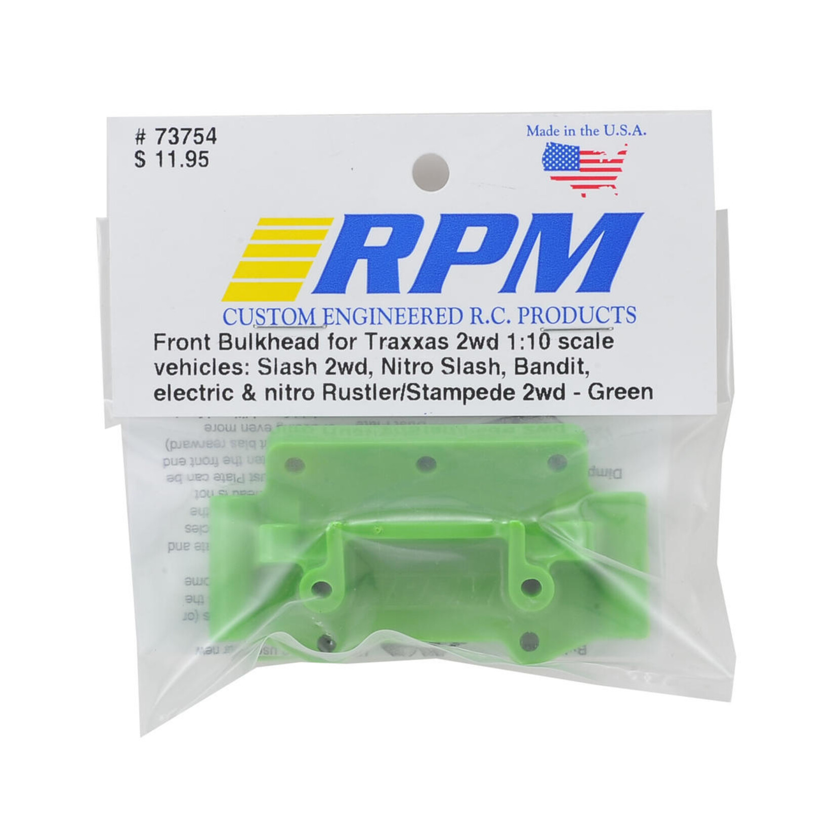 RPM RPM Traxxas 2WD Front Bulkhead (Green) #73754