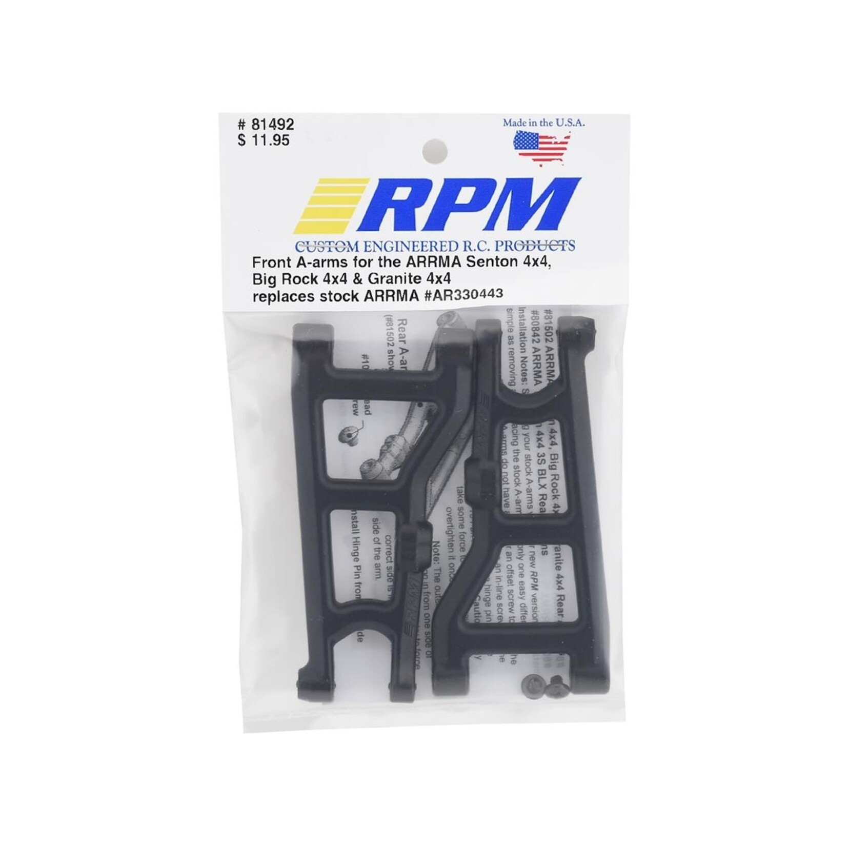 RPM RPM Arrma 4x4 Front Suspension Arm Set (Black) (2) #81492