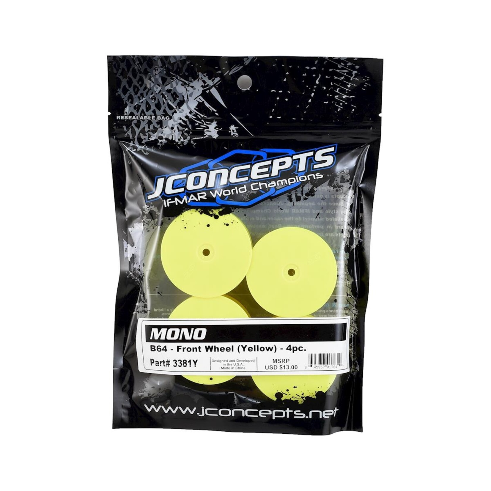 JConcepts #3381Y JConcepts 12mm Hex Mono Front Wheel (Yellow) (4) (B74)