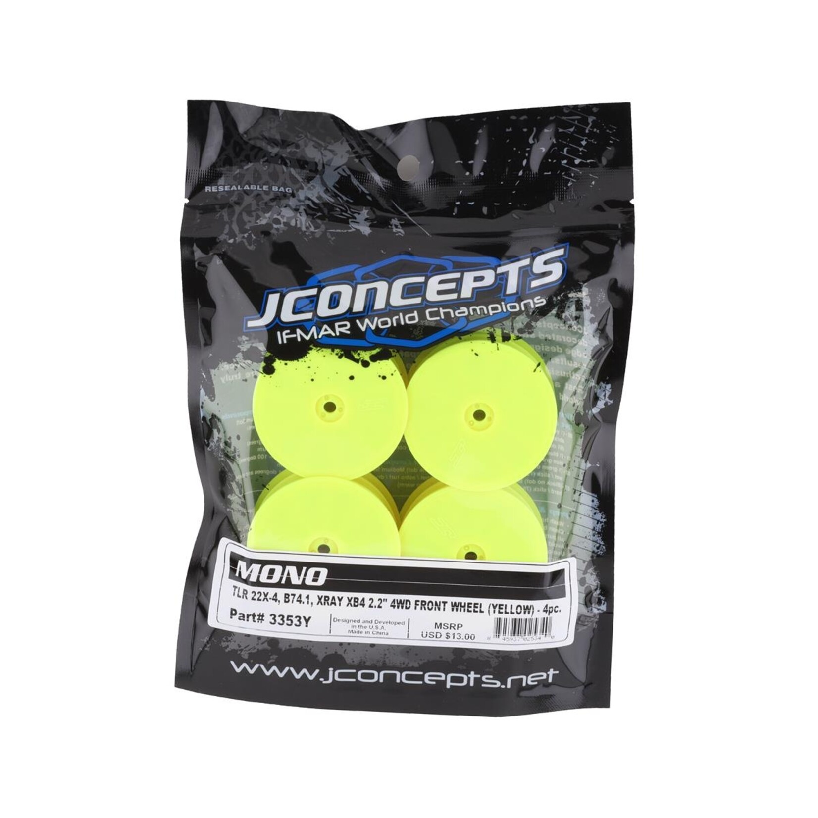 JConcepts #3353Y JConcepts 12mm Hex Mono 2.2" 4WD Front Buggy Wheels (4) (Yellow) (22X-4, XB4, B74.1)