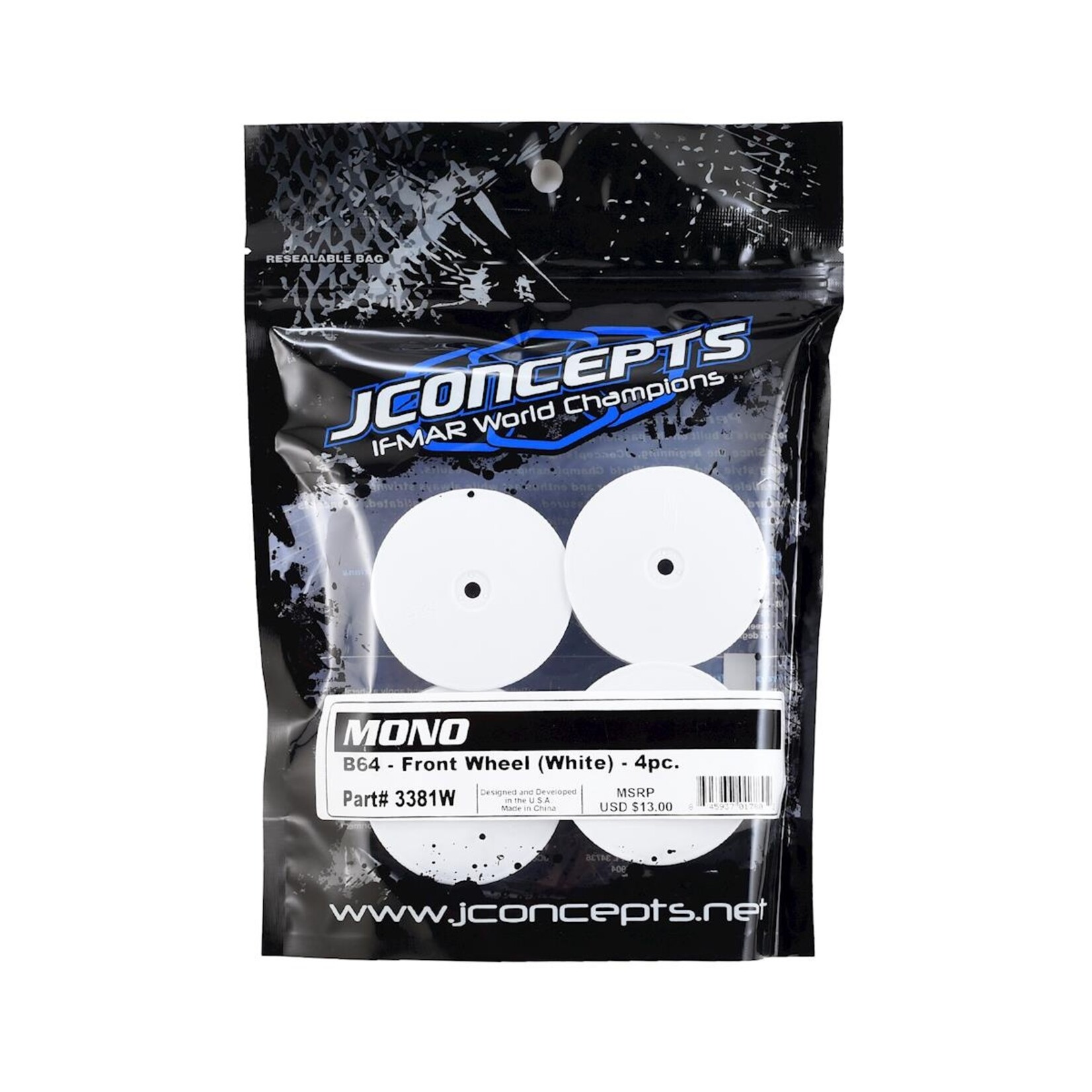 JConcepts #3381W JConcepts 12mm Hex Mono Front Wheel (White) (4) (B74)