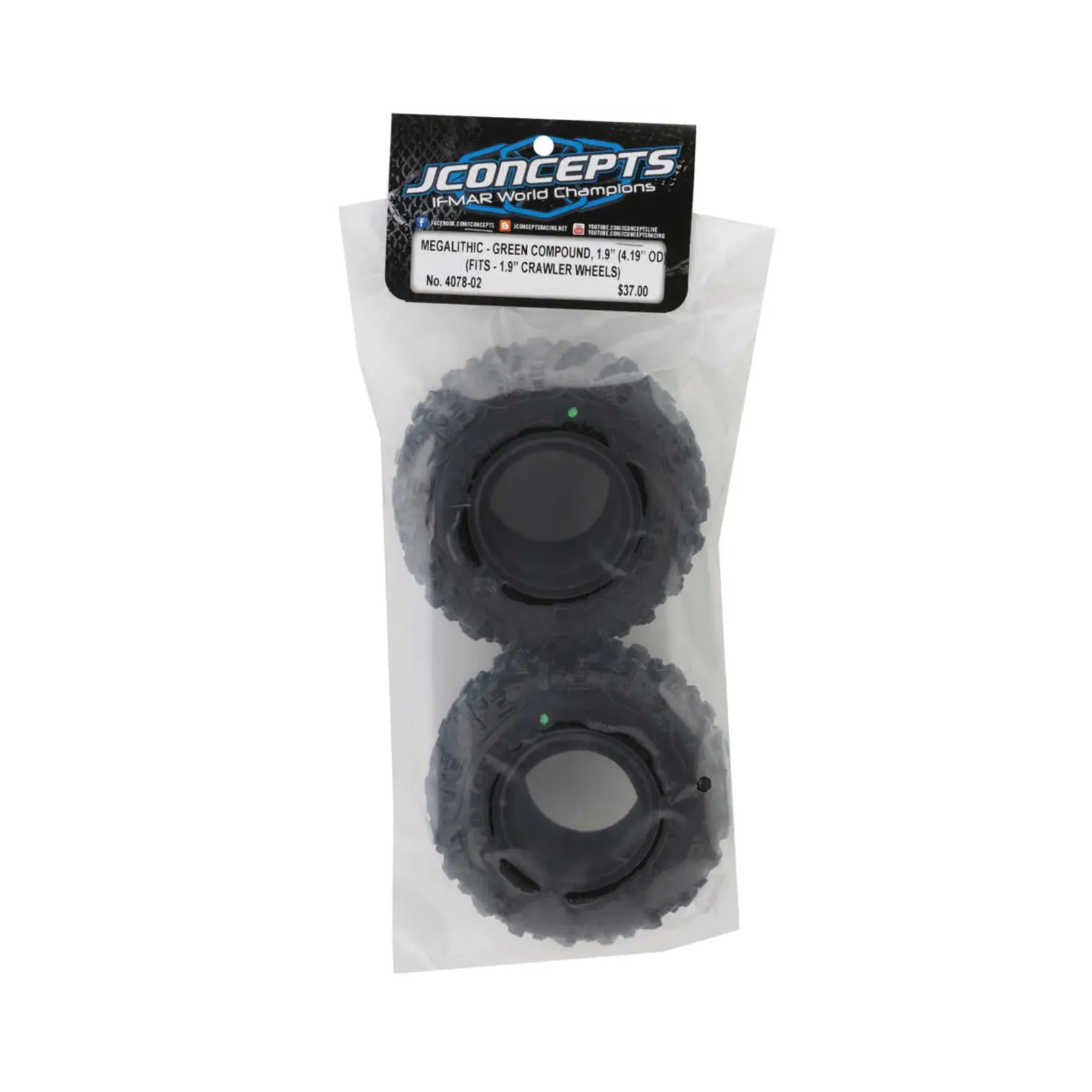 JConcepts #4078-02 JConcepts Megalithic 1.9" Rock Crawler Tires (2) (4.19” - Class 1) (Green)