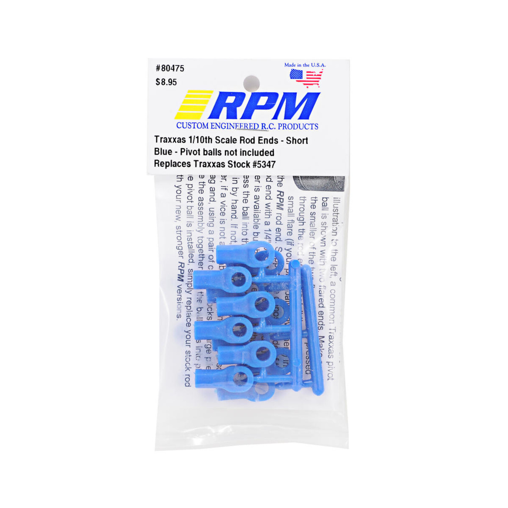 RPM RPM Short Traxxas Turnbuckle Rod End Set (Blue) (12) #80475
