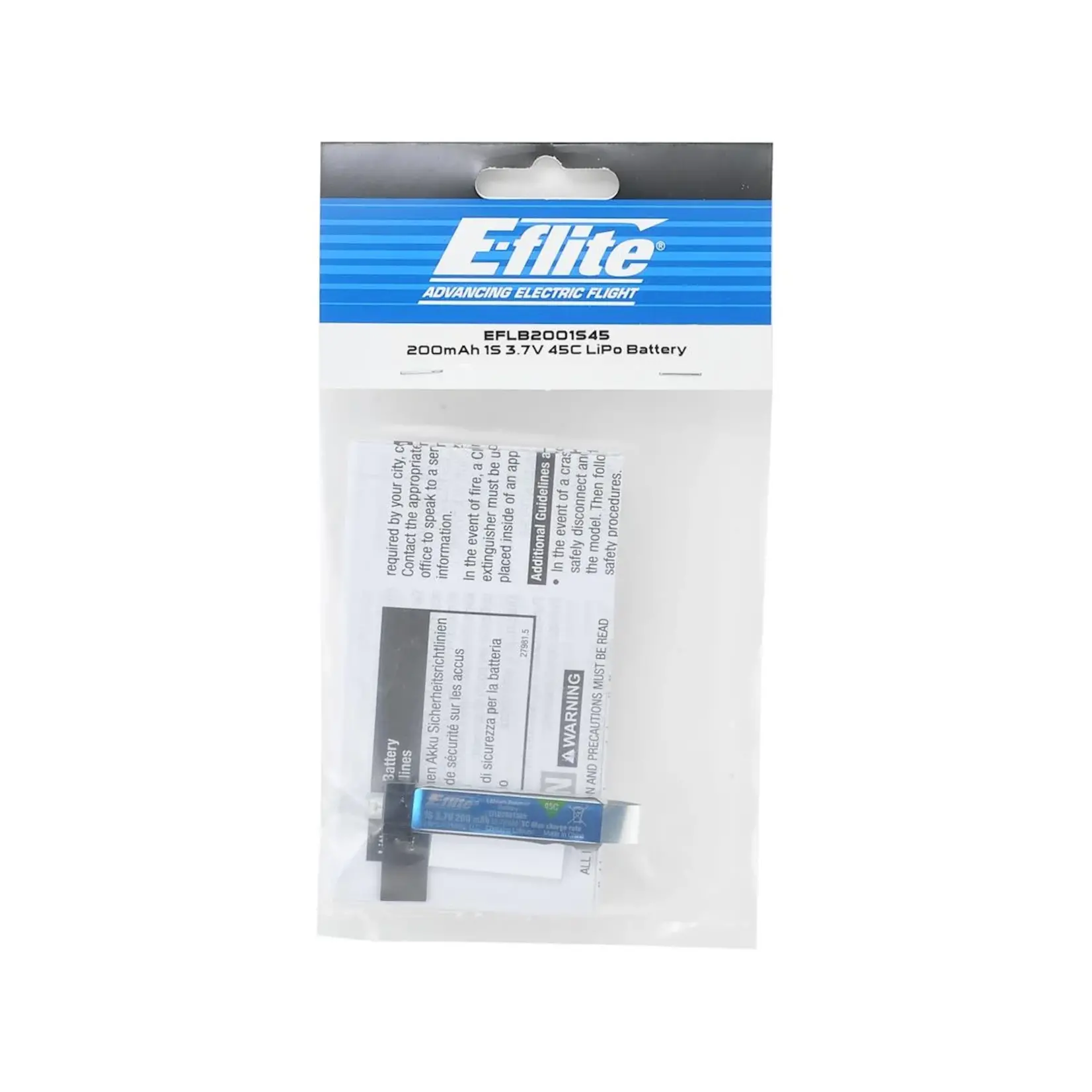E-flite #EFLB2001S45 E-flite 1S LiPo Battery 45C (3.7V/200mAh)