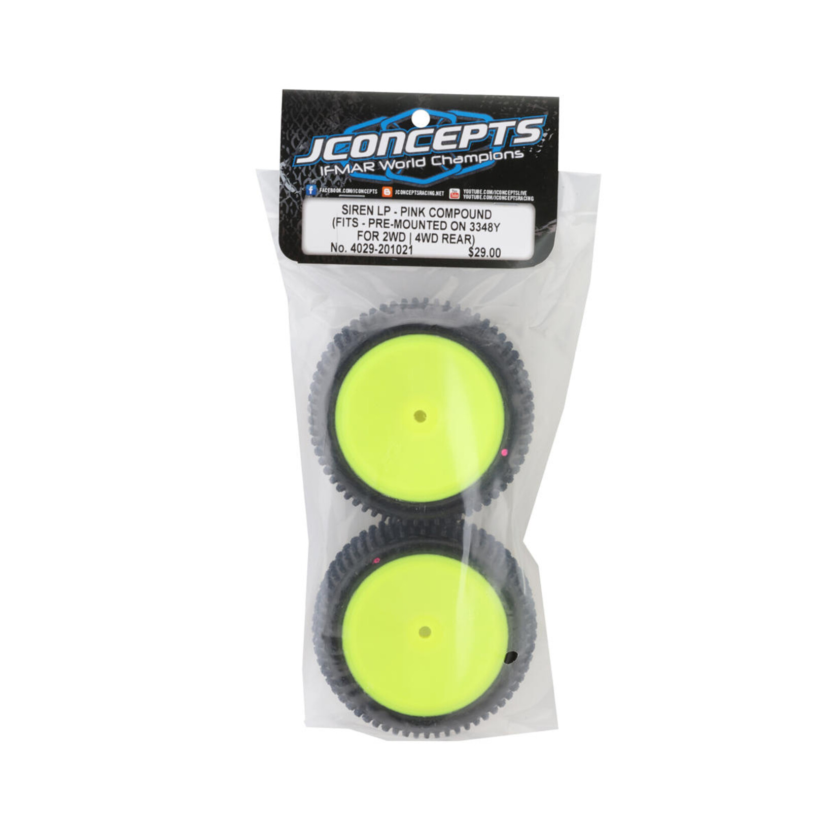 JConcepts #4029-201021 JConcepts Siren LP 2.2" Pre-Mounted Rear Buggy Carpet Tires (Yellow) (2) (Pink) w/12mm Hex