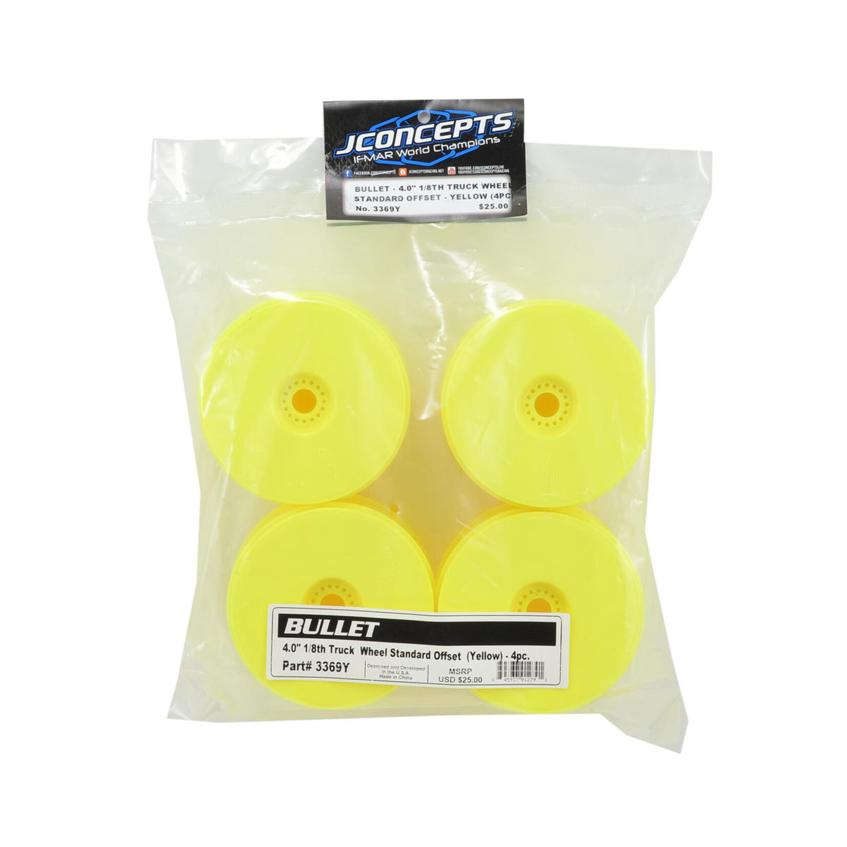 JConcepts #3369Y JConcepts Bullet 4.0" Standard Offset 1/8 Truck Wheels (4) (Yellow)