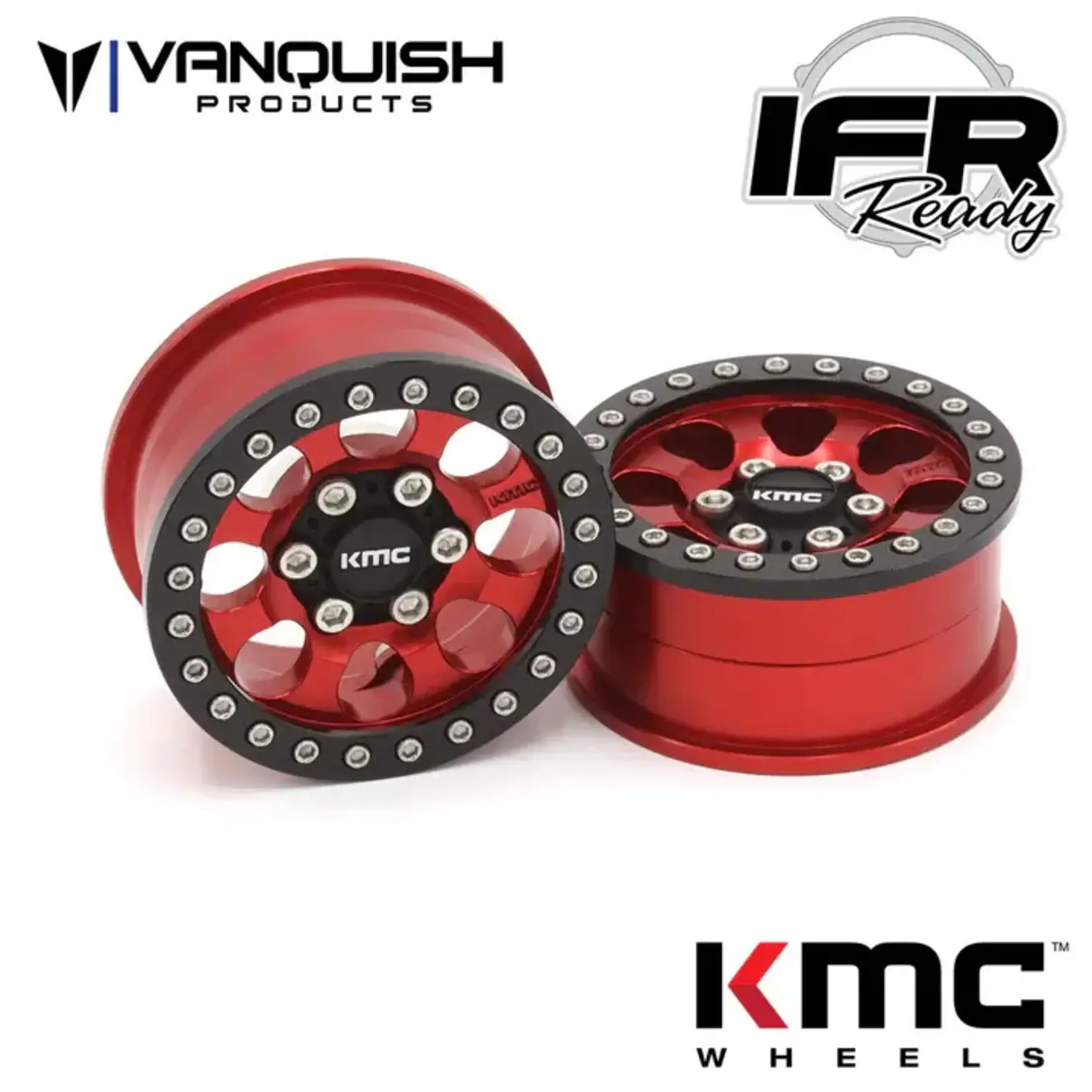 Vanquish Products #VPS08133 Vanquish Products 1.9 Aluminum KMC KM237 Riot Beadlock Wheels(Red)