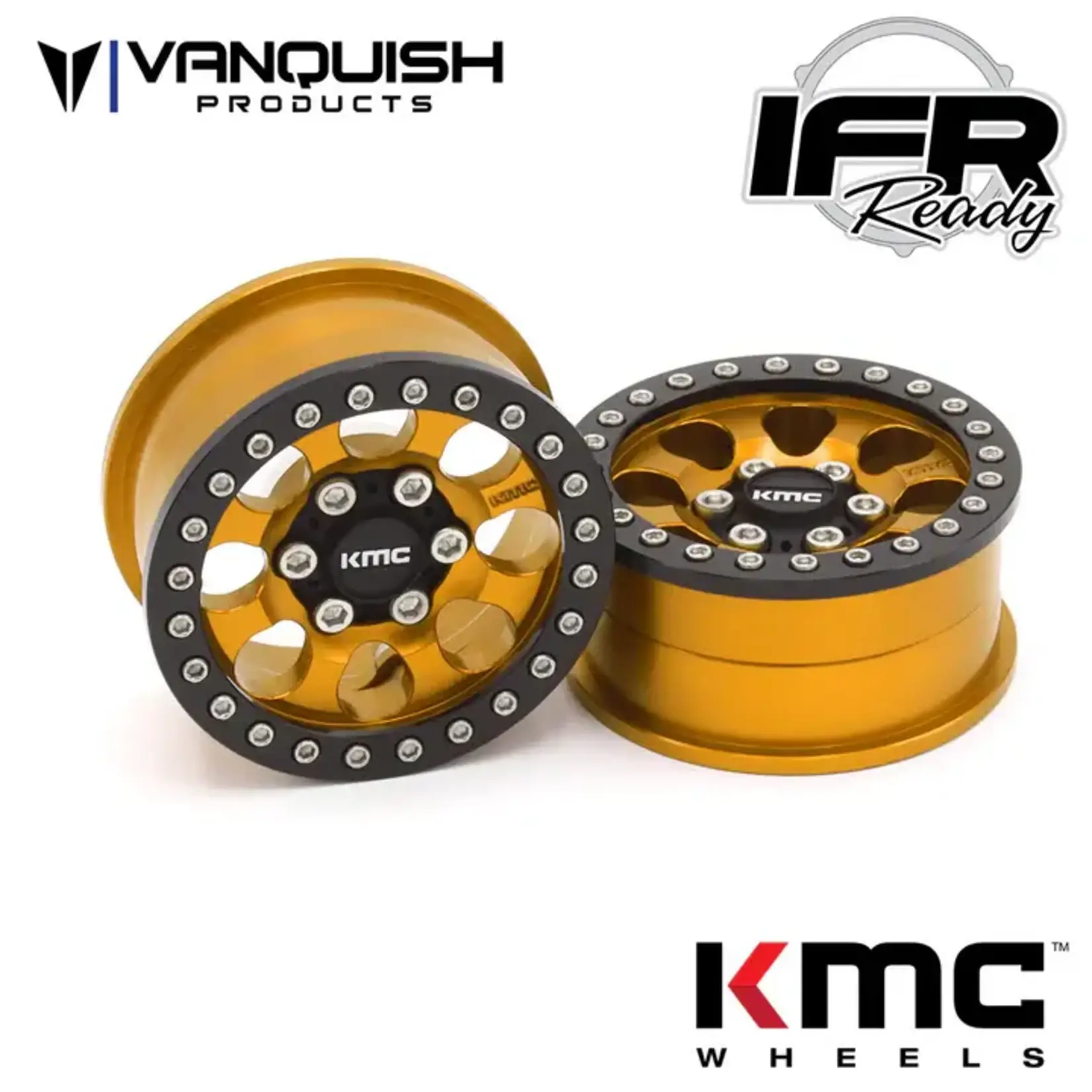 Vanquish Products #VPS08137 Vanquish Products 1.9 Aluminum KMC KM237 Riot Beadlock Wheels  (Gold)