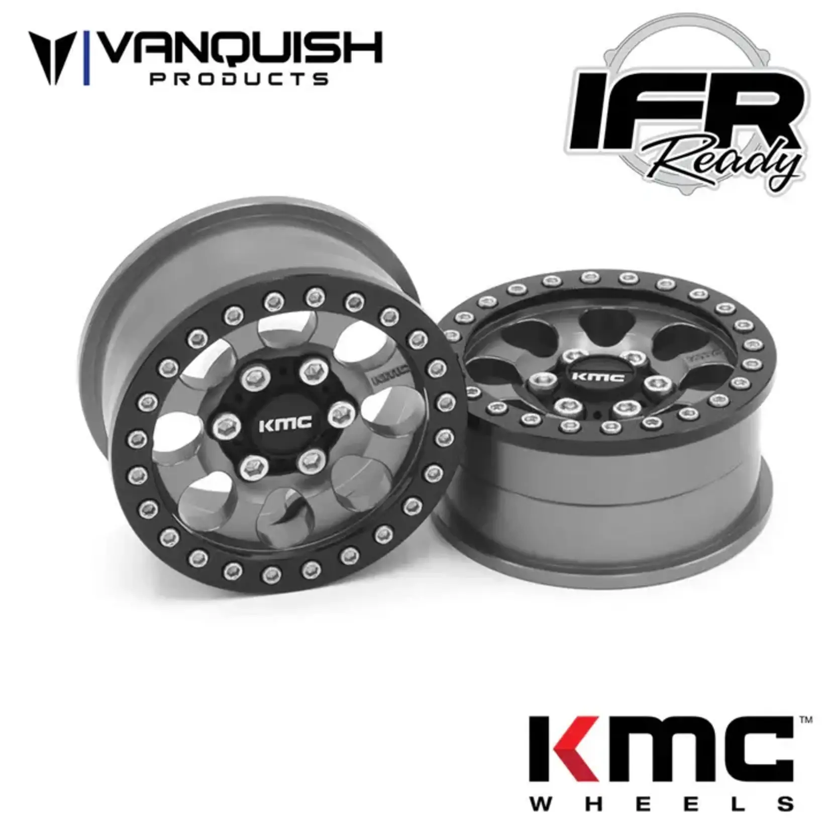 Vanquish Products #VPS08132 Vanquish Products 1.9 Aluminum KMC KM237 Riot Beadlock Wheels (Grey)