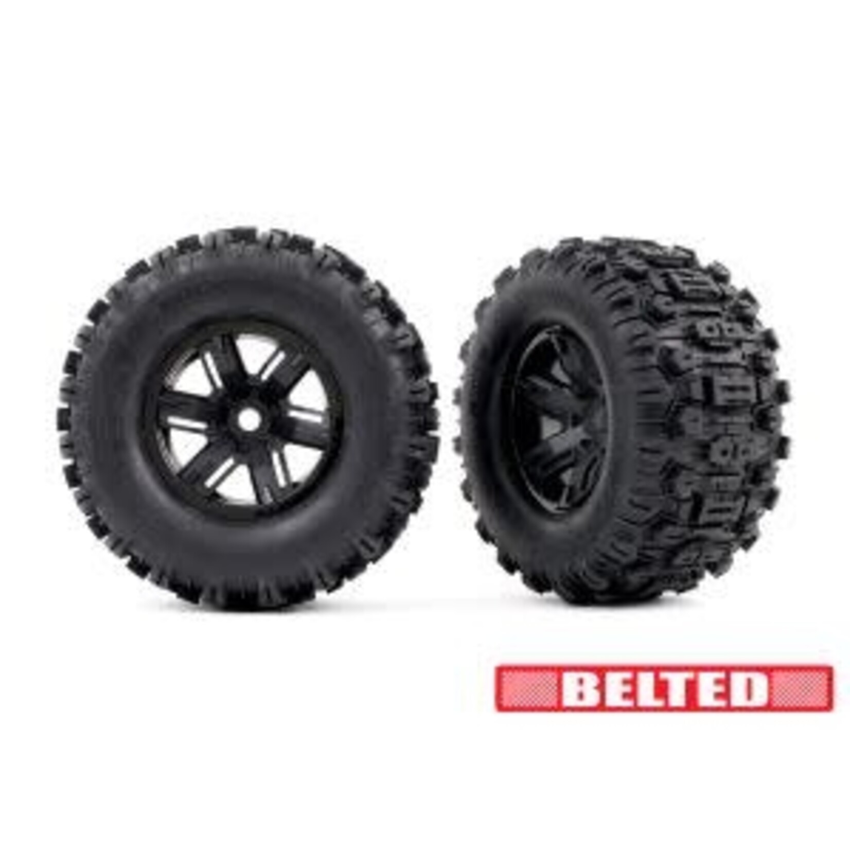 Traxxas Traxxas Tires & wheels, assembled, glued (X-Maxx® black wheels, Sledgehammer® belted tires, dual profile (4.3" outer, 5.7" inner), foam inserts) (left & right) #7871