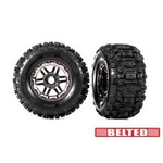 Traxxas #8979A Traxxas Tires & wheels, assembled, glued (black chrome wheels, belted Sledgehammer® All-Terrain tires, dual profile (2.9" outer, 3.8" inner), foam inserts) (2) (17mm splined) (TSM® rated)